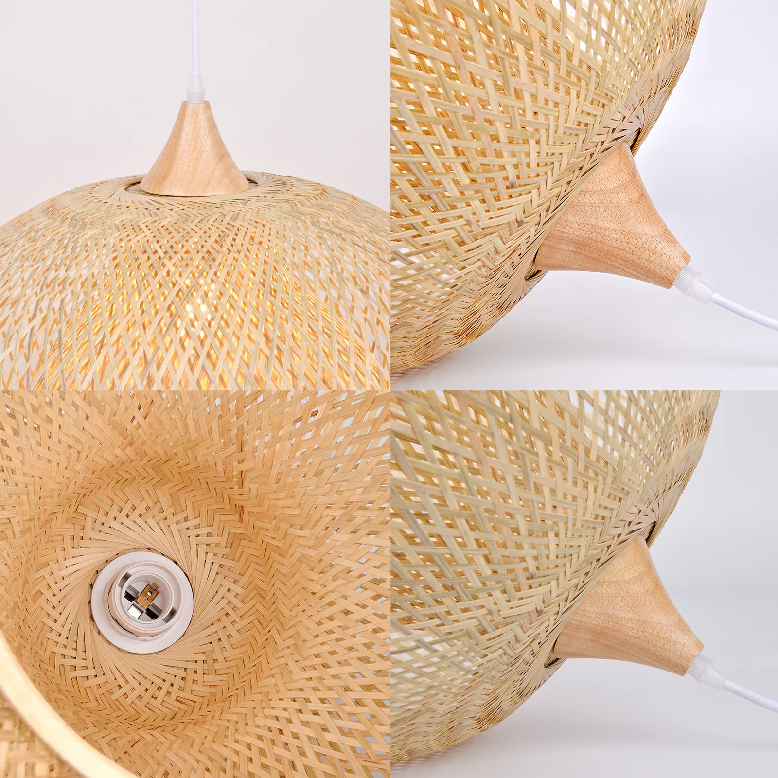 Lámpara colgante de bambú de tejido de 23.6 pulgadas para isla de cocina, candelabro de mimbre, pantalla de techo colgante tejida a mano para sala de estar y dormitorio 6