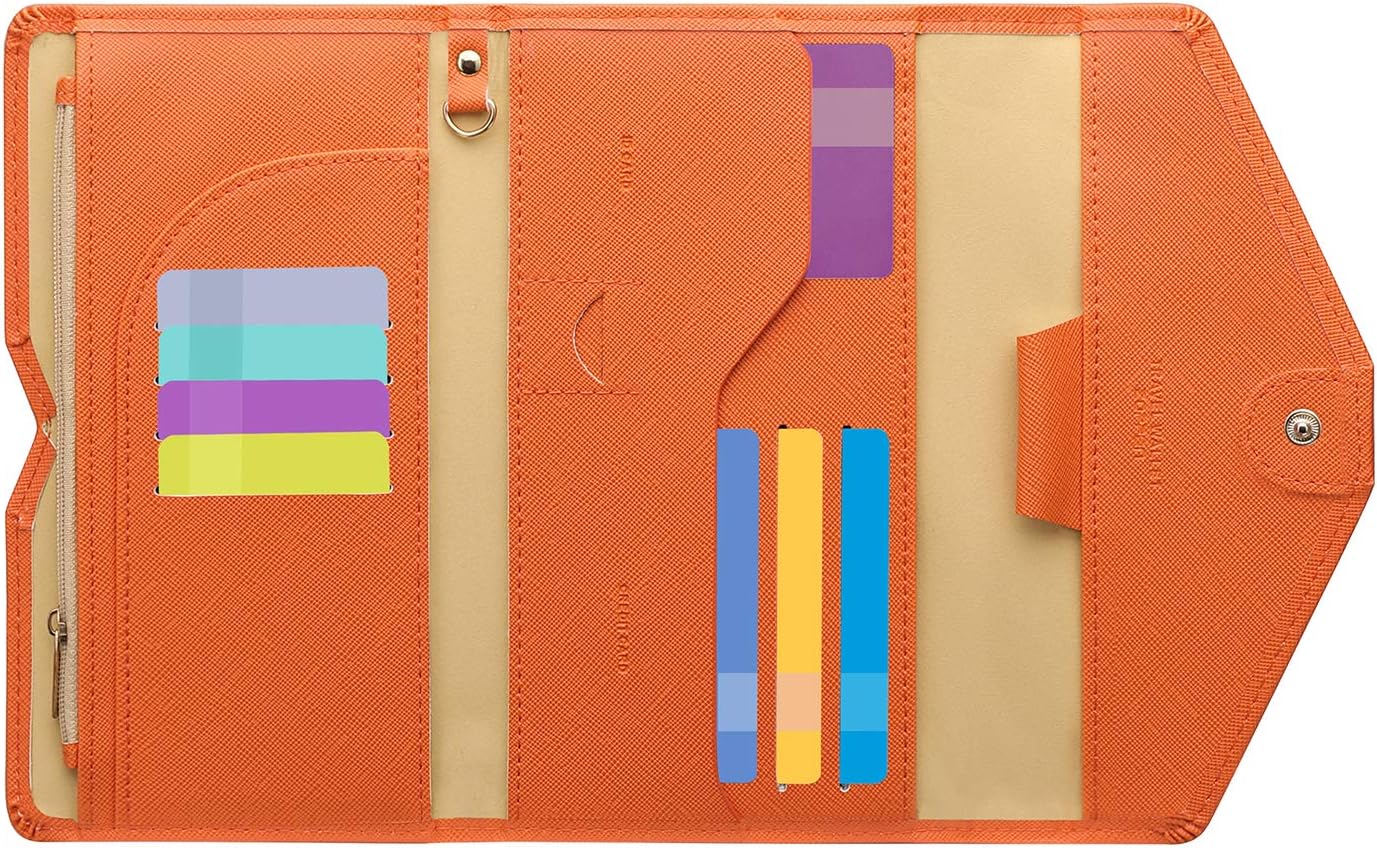 ZOPPEN Mulit-purpose Rfid Blocking Passport Holder Travel Wallet (Ver.4) Passport and Vaccine Card Holder ComboTri-fold Document Organizer Travel Essentials, #24 Orange, One Size, Casual