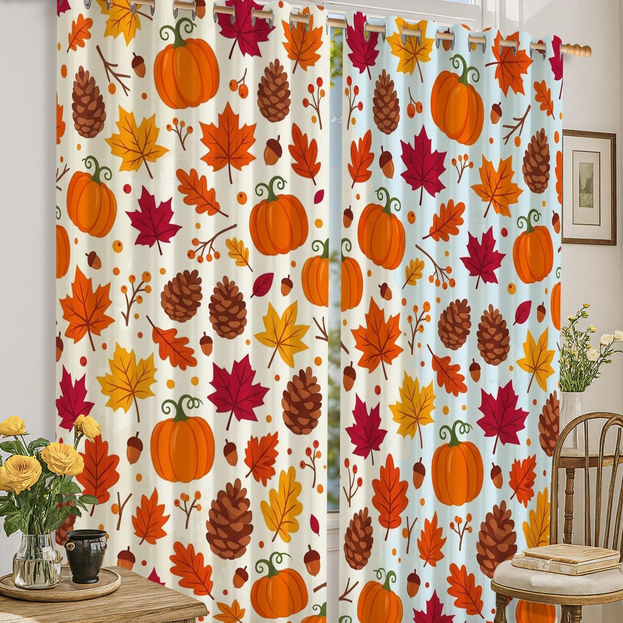 Rideaux occultants orange automne 132x160cm pour habiller votre salon