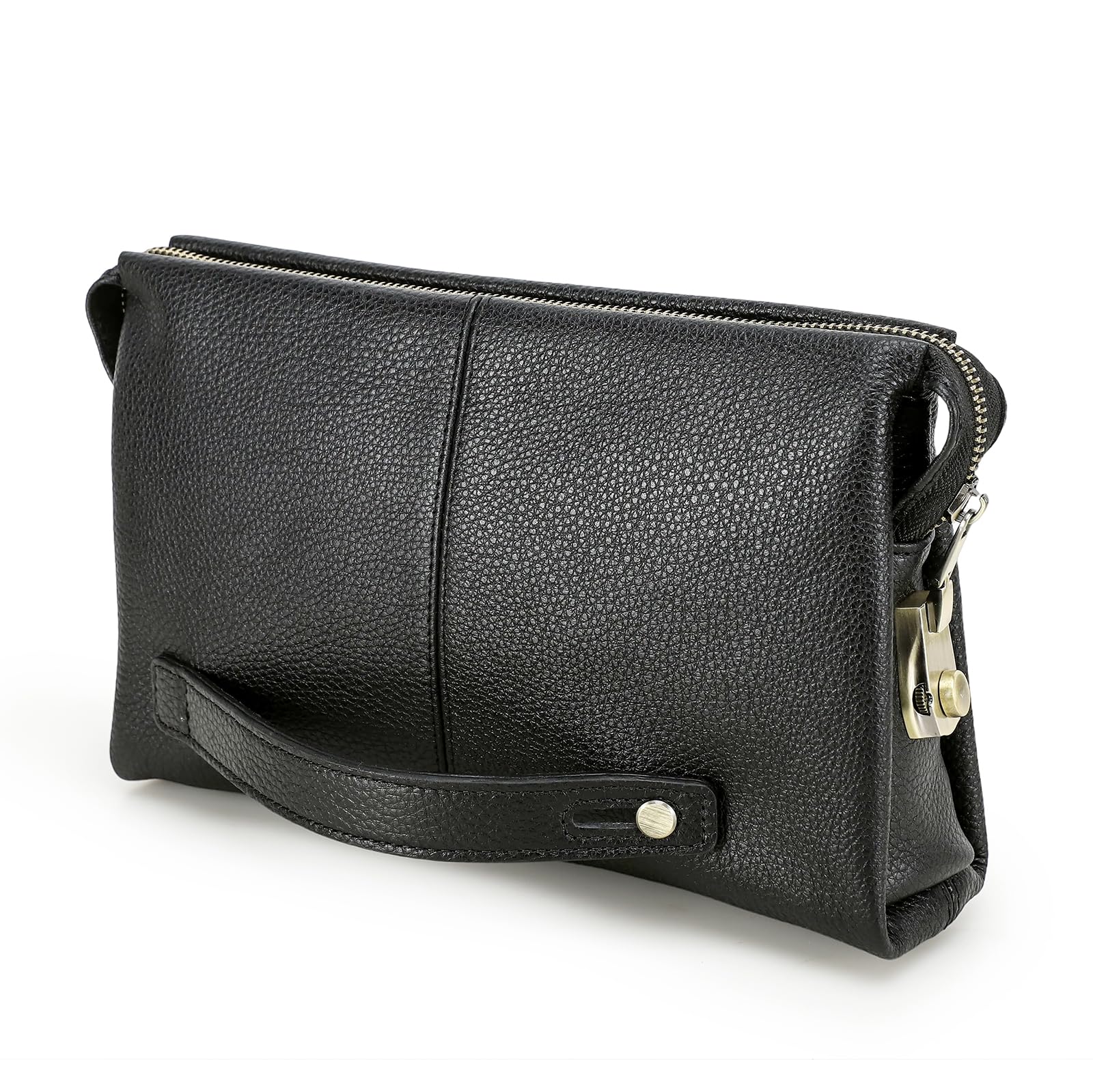 Contacts Herren Leder ID-Karte Organizer Kupplung, großer Anti-Diebstahl-Schutz für Reise und Reisepass, Telefonhalter, Handtasche mit Armband, Schwarz