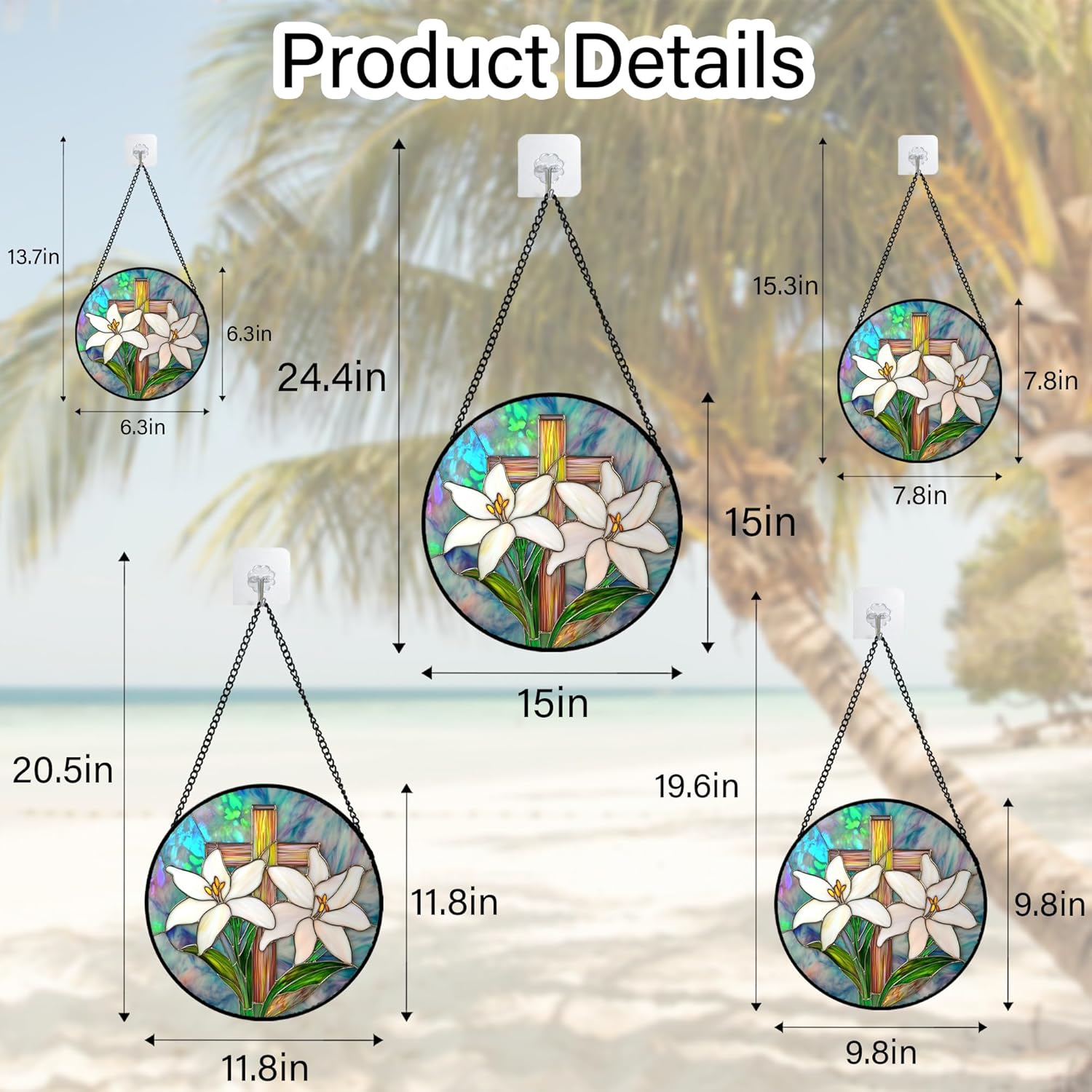 Christian Gifts for Women - Cross Stained Glass Window Hanging Easter White Lily Flower Sun Catcher Garden Religion Decor Mother's Day Catholic Faith Gift for Grandma Mom Nana Her 15"