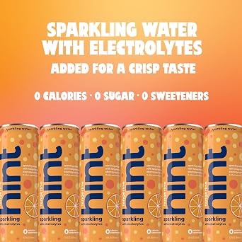 Hint Sparkling Water, Tangerine - Canned Flavored Water Beverages with Electrolytes, Zero Calories, and Sugar Free - 12 Fl Oz Cans (Pack of 12)