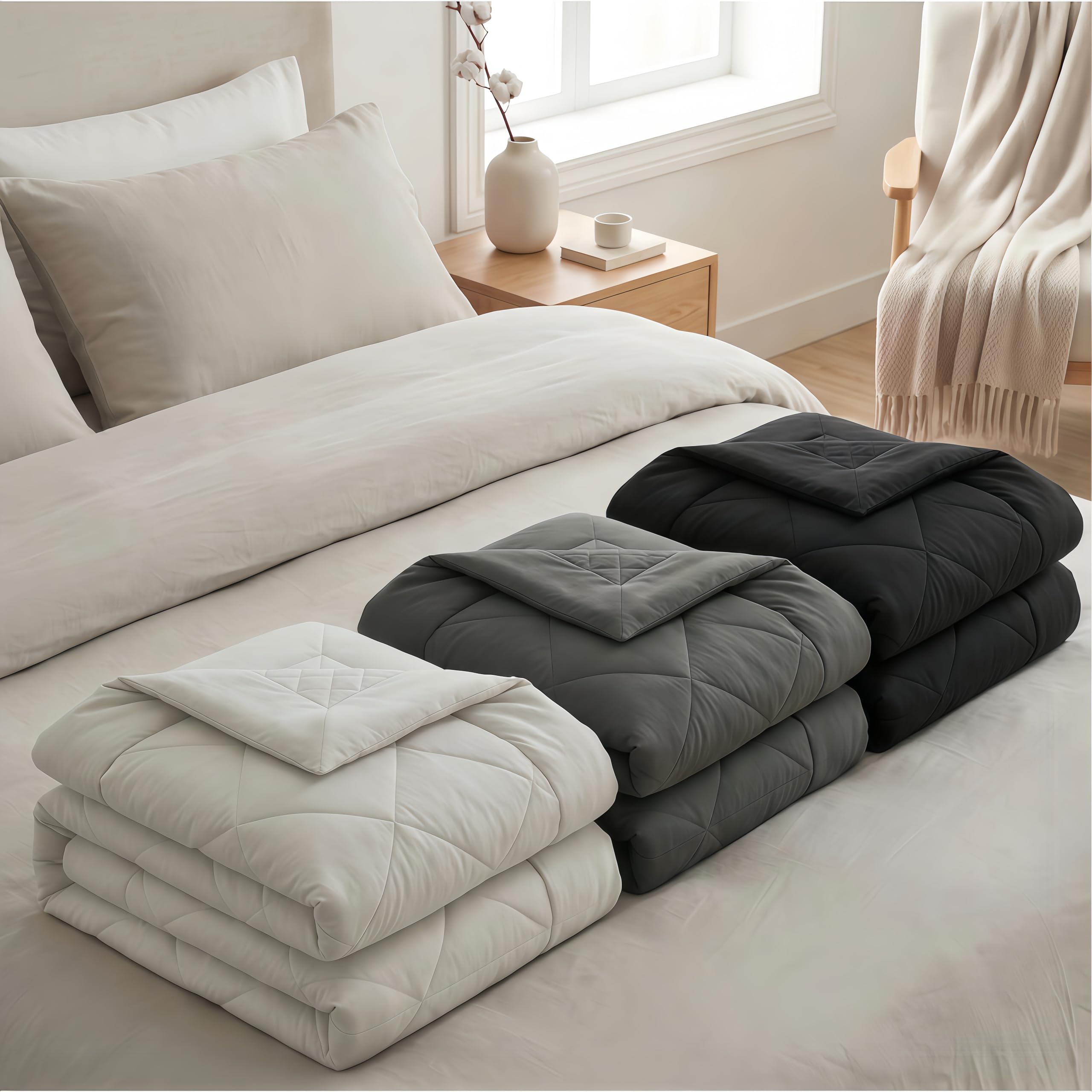 Anfaru Easy Comfort 2-in-1 Bettdecke, ultraleichte & waschbare Mikrofaser Steppdecke, schnelltrocknend, vereint Decke und Bezug, 4 Jahreszeiten Decke, ultraweich für optimalen Schlafkomfort