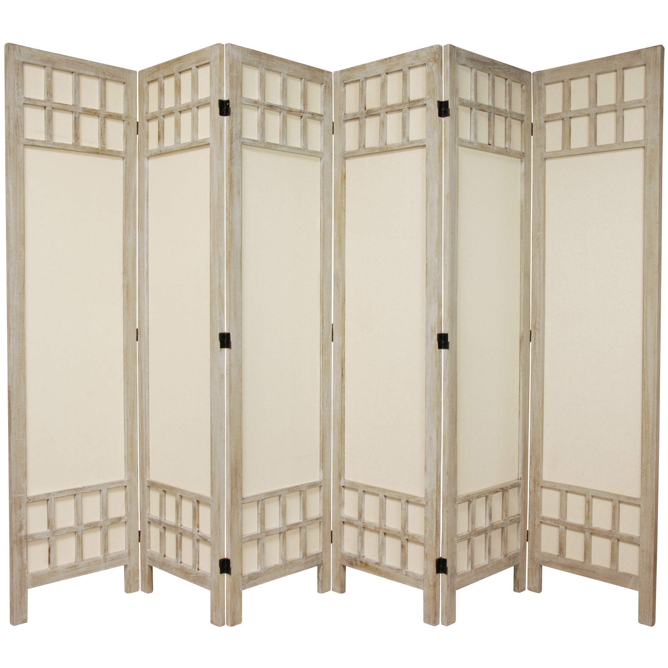 Oriental Furniture 5 1/2 ft. Tall Window Pane Fabric Room Divider - Burnt White - 6 Panel