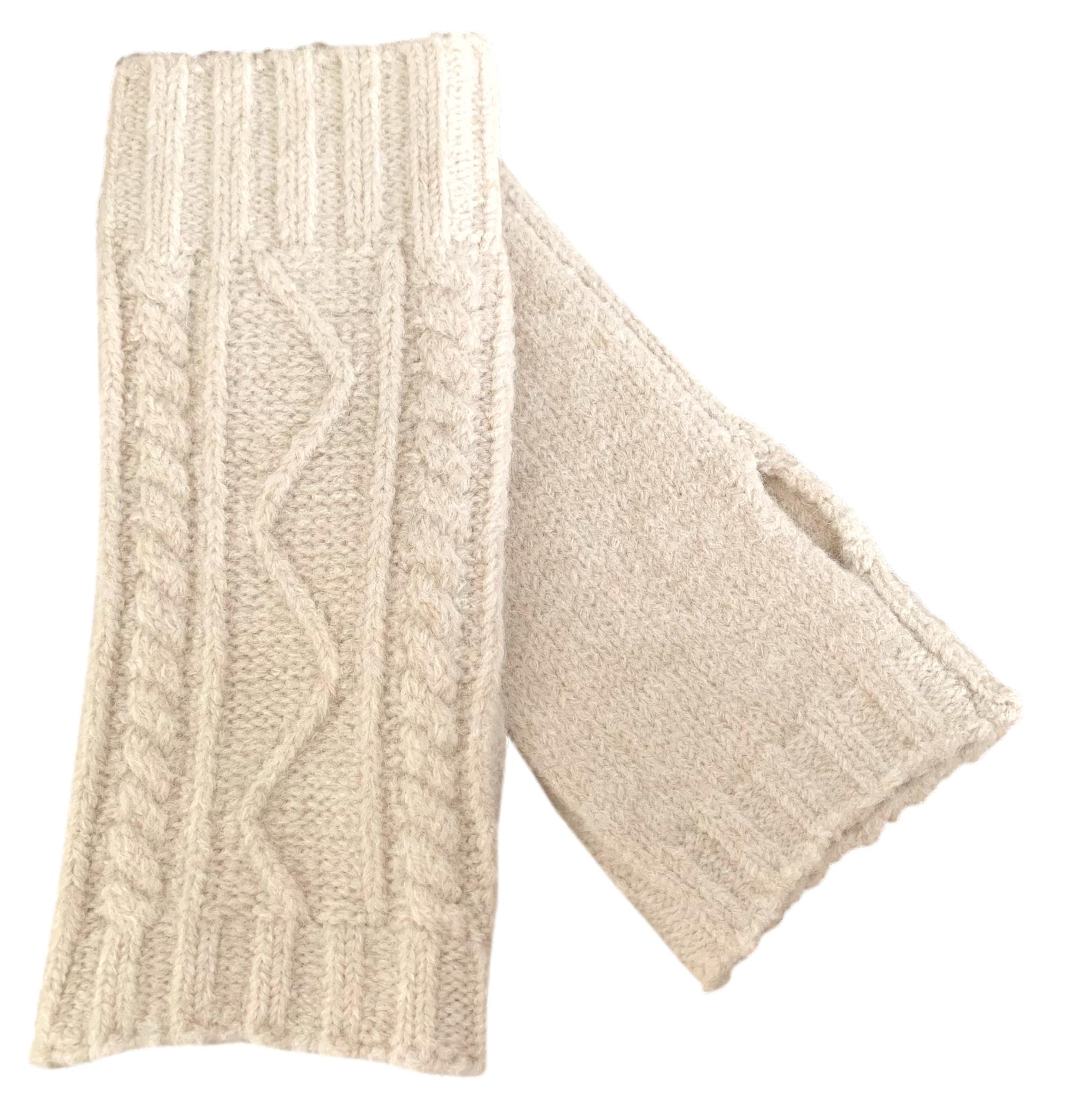 Purple Possum UK® Cream Wrist Warmers Womens Cable Knit Fingerless Gloves Winter Cosy Warm Gloves Ladies