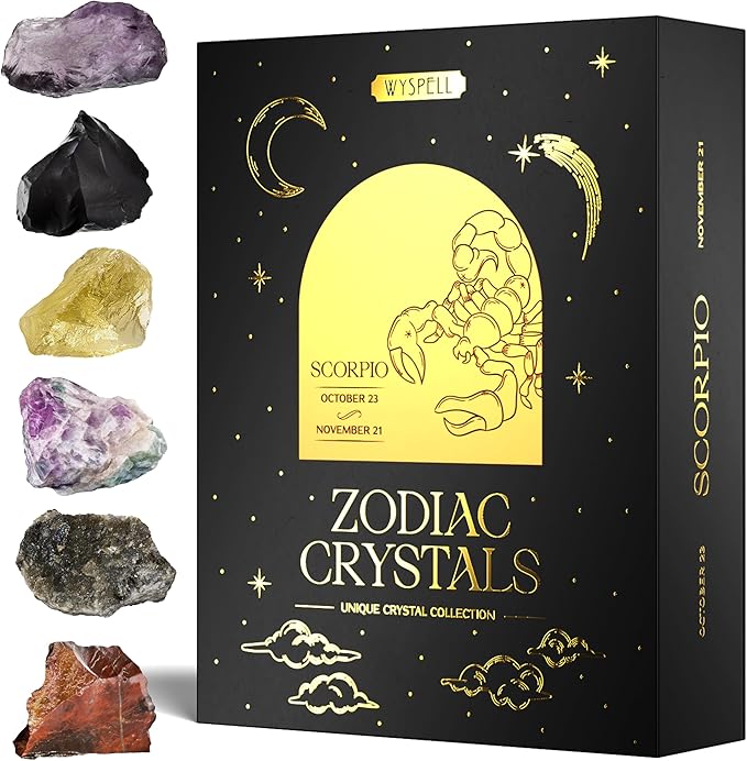 Wyspell Scorpio Crystal Set - 6 Raw Scorpio Crystals and Healing Stones - Scorpio Gifts for Women - Birthday Gifts for Women - Astrology Gifts for Women - Zodiac Crystal Set - Healing Gifts