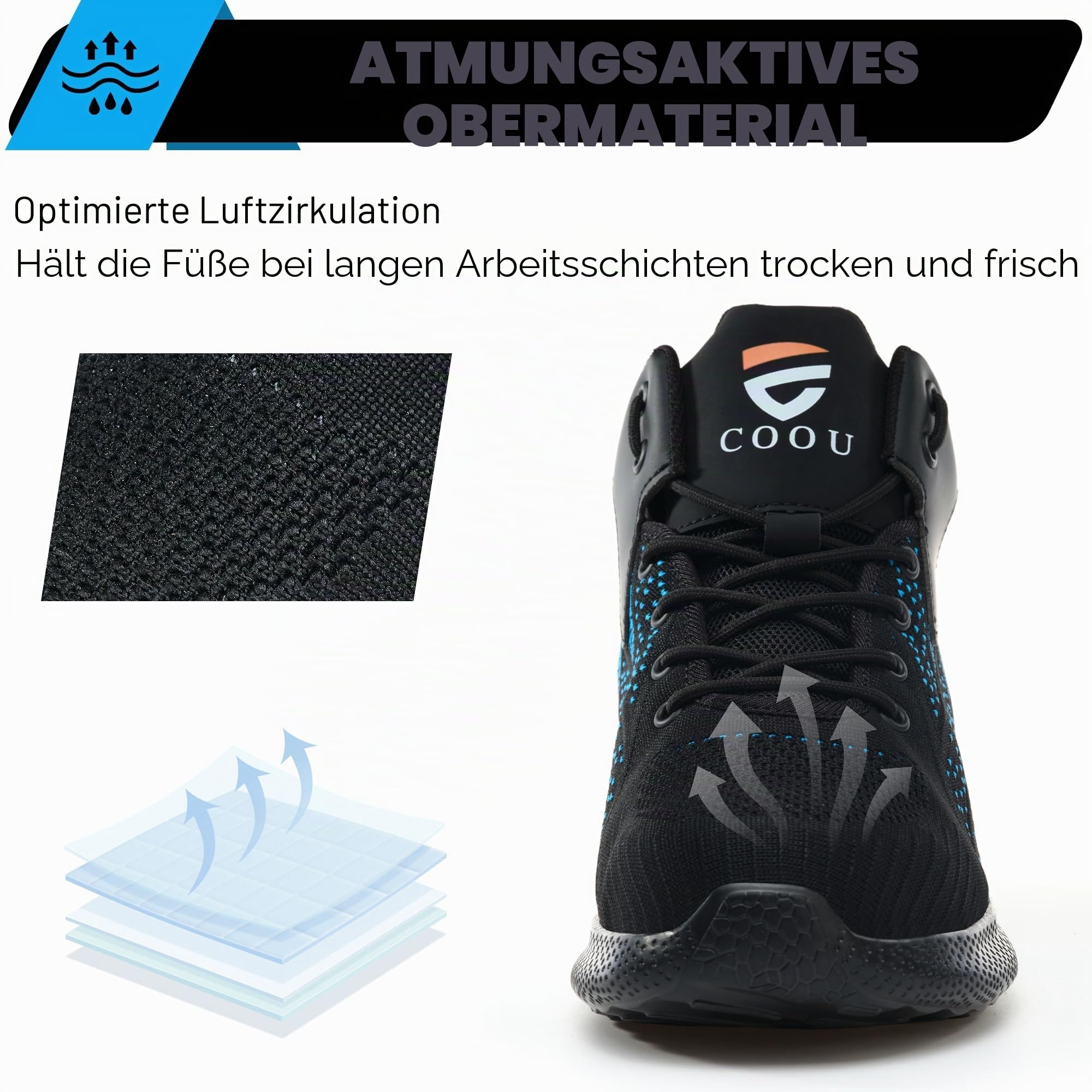 Sicherheitsstiefel Leicht Herren Damen Arbeitsschuhe Hoch Stahlkappe Atmungsaktiv Sicherheitsschuhe rutschfest Stahlkappenschuhe 35-48 EU
