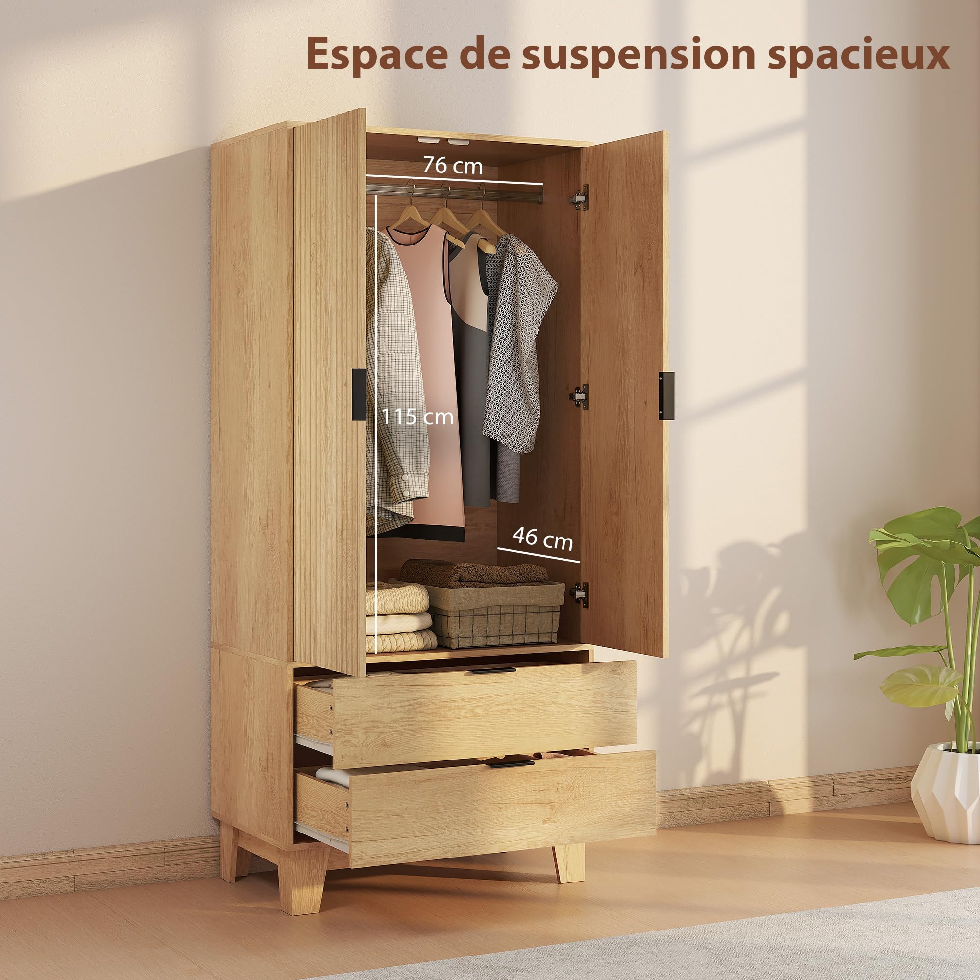HOMCOM Armario Estriado con Puertas de Cierre Suave 71" Altura Natural