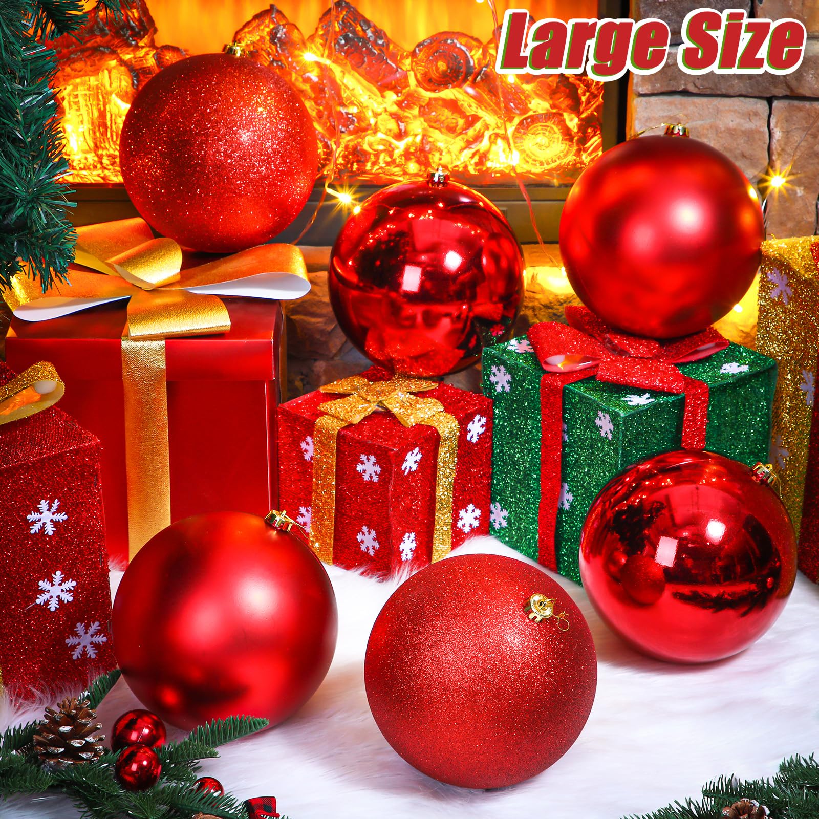 Wettarn Extra große Weihnachtskugel-Ornamente, 200 mm, übergroße, bruchsichere Kunststoff-Weihnachtskugel, hängende Dekorationen für Urlaub, Weihnachtsbaum, Outdoor-Party-Dekorationen, Rot, 6 Stück