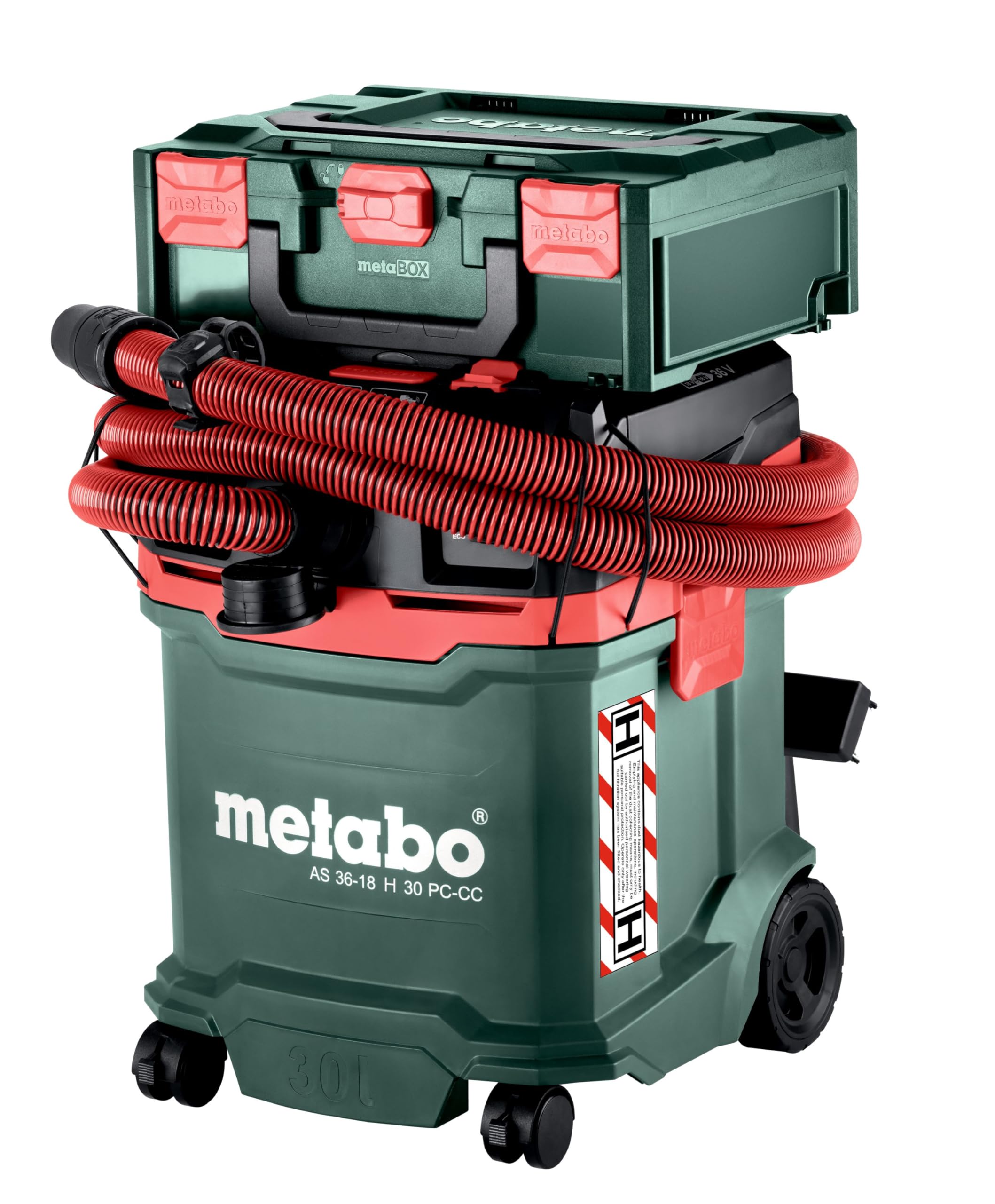 Metabo 2 aspiradoras inalámbricas de 18 V (36 V) Clase H en húmedo y seco, volumen de contenedor de 30 litros (solo piel)