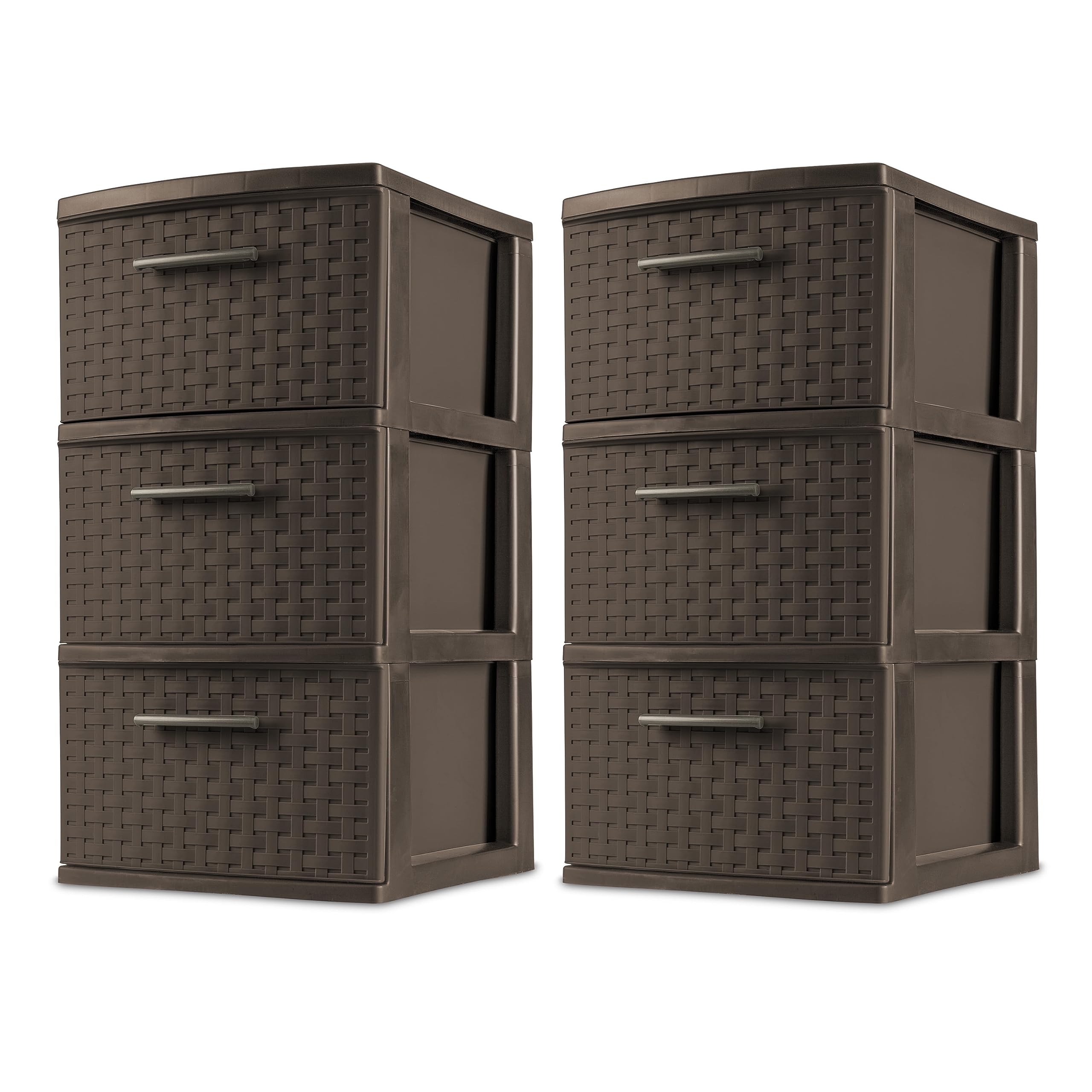 3 Drawer Weave Tower Plastic, Espresso, Set of 2