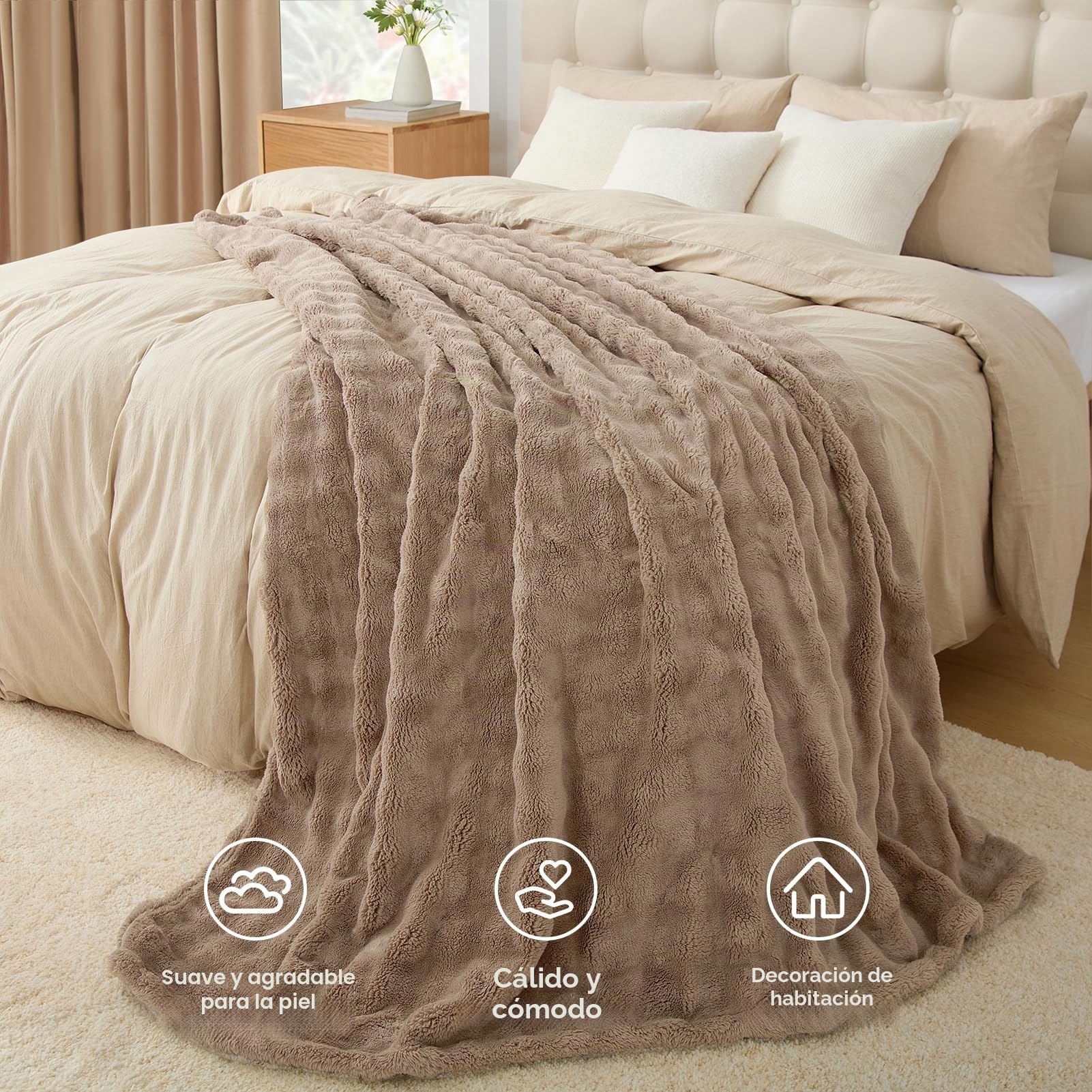Topfinel Manta Termica Polars,Tela de Burbujas Termica Suave y Segura,Oeko-Tex,Apta para Cama 180, Mantas de Cama de Invierno Aptas para Bebe Perro y Gato en Sofa Picnic y Playa,Marrón,130 x 150 CM