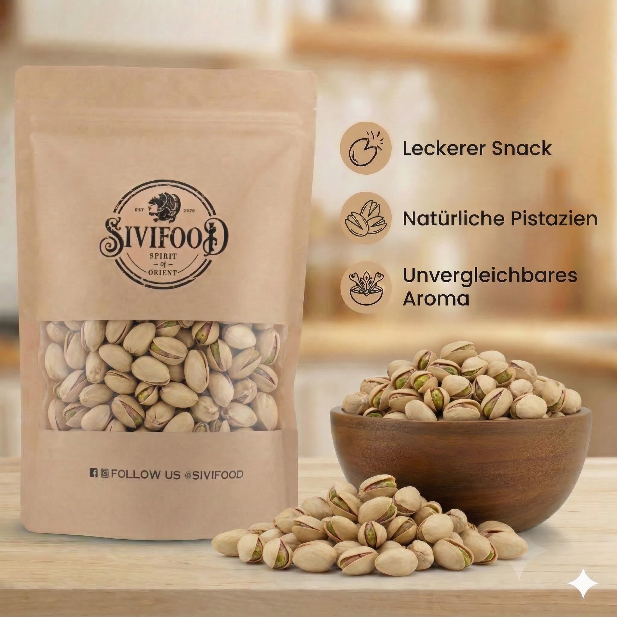 SIVIFOOD® Pistazien mit Schale [1kg] – Naturbelassene Pistazien ungesalzen & ungeröstet – Leckere Pistazienkerne in Premium Qualität – Naturbelassen & ohne Zusätze – Knackige Nüsse zum Snacken