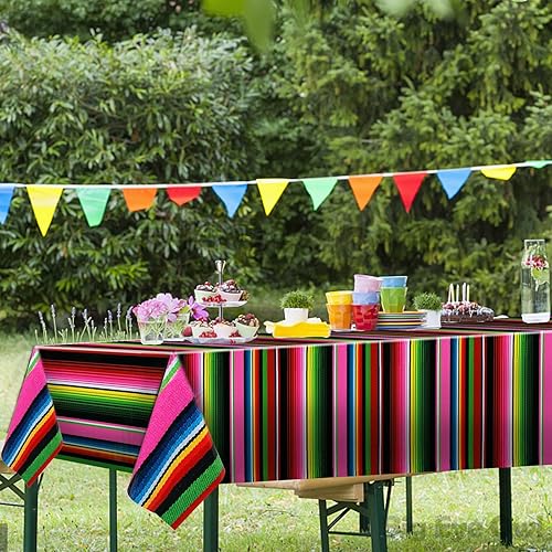 Miniatura 9 de Mantel de plástico desechable para fiesta mexicana, 2 piezas, para decoración de fiesta de cumpleaños, mantel de mesa de México, suministros para