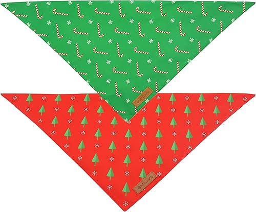 Miniatura 3 de Realeaf Bandanas navideñas para perros, paquete de 2, bufanda reversible roja y verde para perros de Navidad para niños y niñas, tela duradera de
