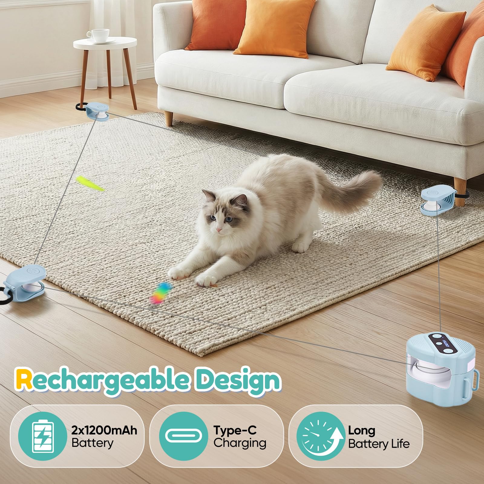 Juguete Interactivo para Gatos de Interior, Juguete de Caza simulado automático/Control Remoto, Juguete para Mascotas Que Consume energía, Velocidad Ajustable(Azul Claro)