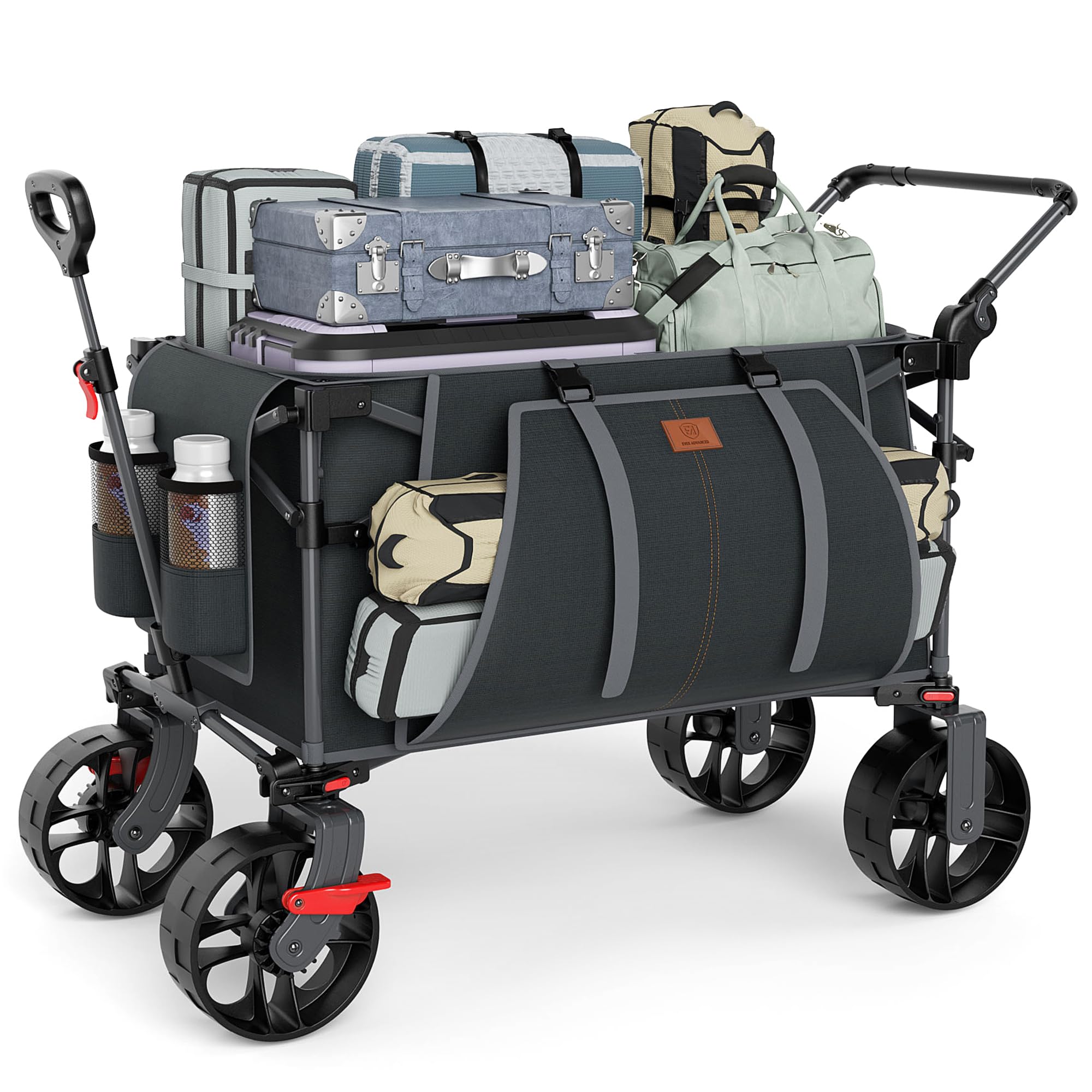 EVER ADVANCED Folding Push Wagon with Brakes, Portable Shopping Cart Global Recycled Standard Global Recycled Standard Global Recycled Standard