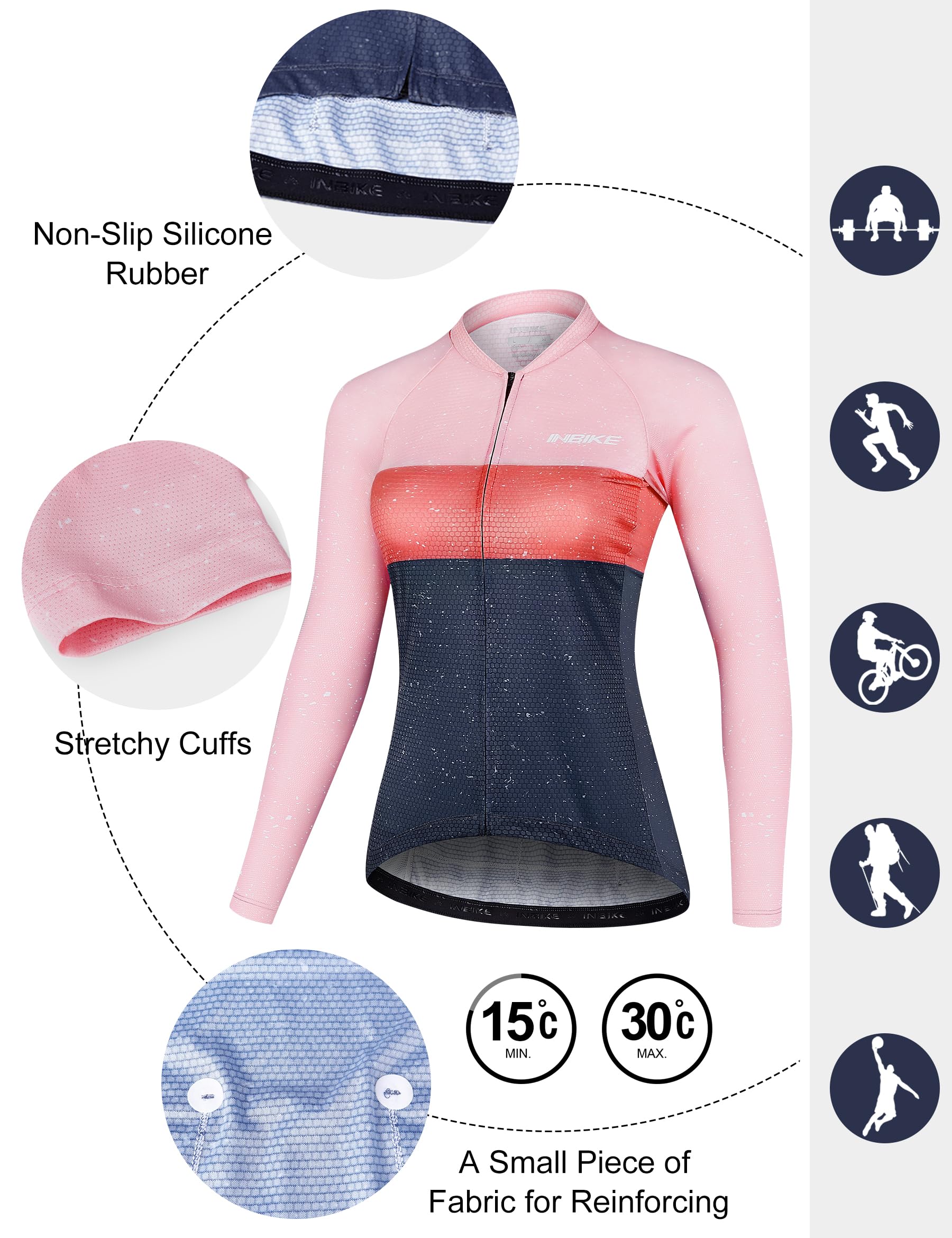 INBIKE Maglia Ciclismo Donna Estiva Maglia MTB Maniche Lunghe Tessuto a Rete Traspirante Compressione Anti-Odore Leggero