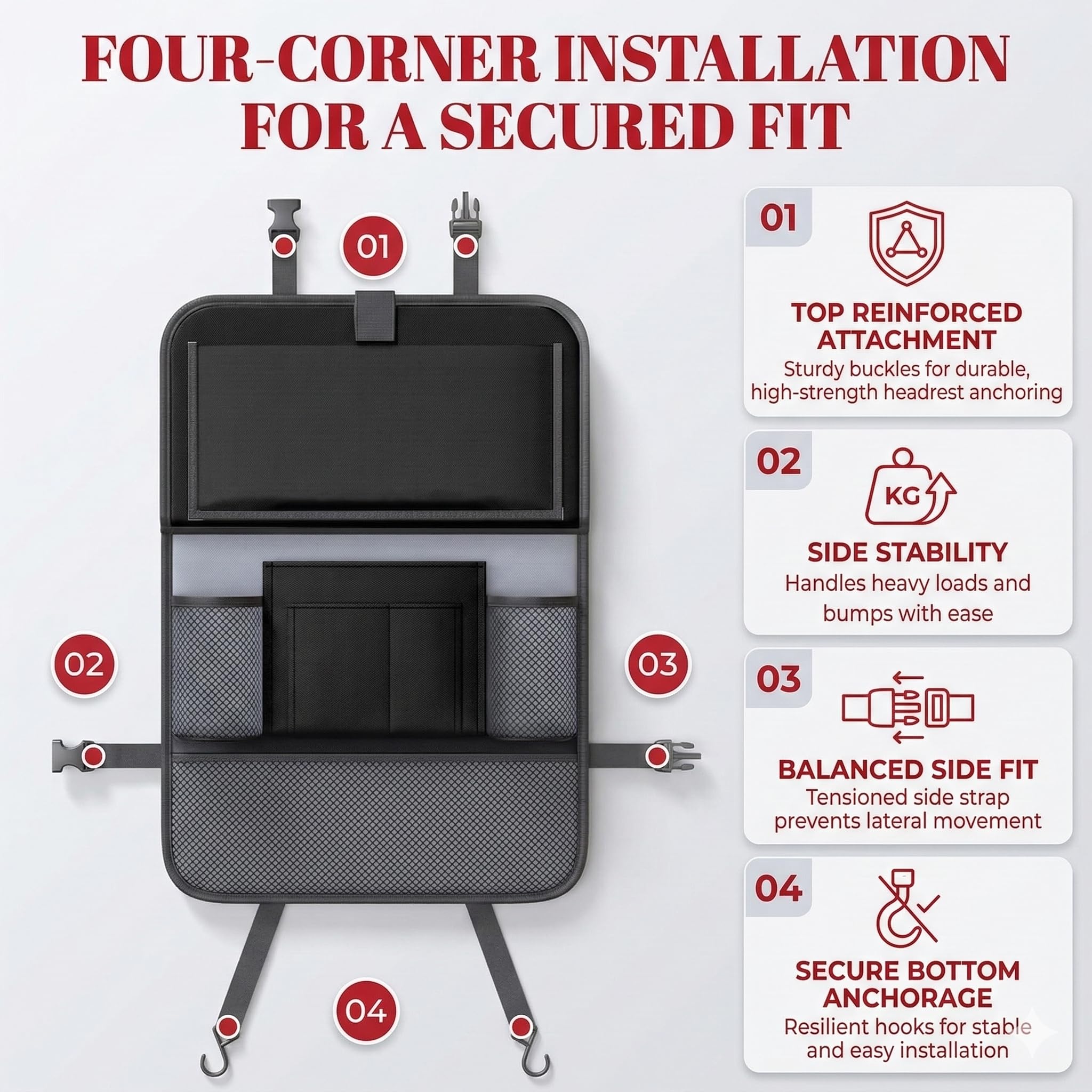 Generisch Auto Rücksitz Organizer Kinder mit Klapptisch, Autositz Organizer Rückenlehnenschutz Wasserdicht, Sitzschutz Auto Rücksitz, Tablet Halter Aufbewahrungstasche mit 9 Fächern, 42×61 cm