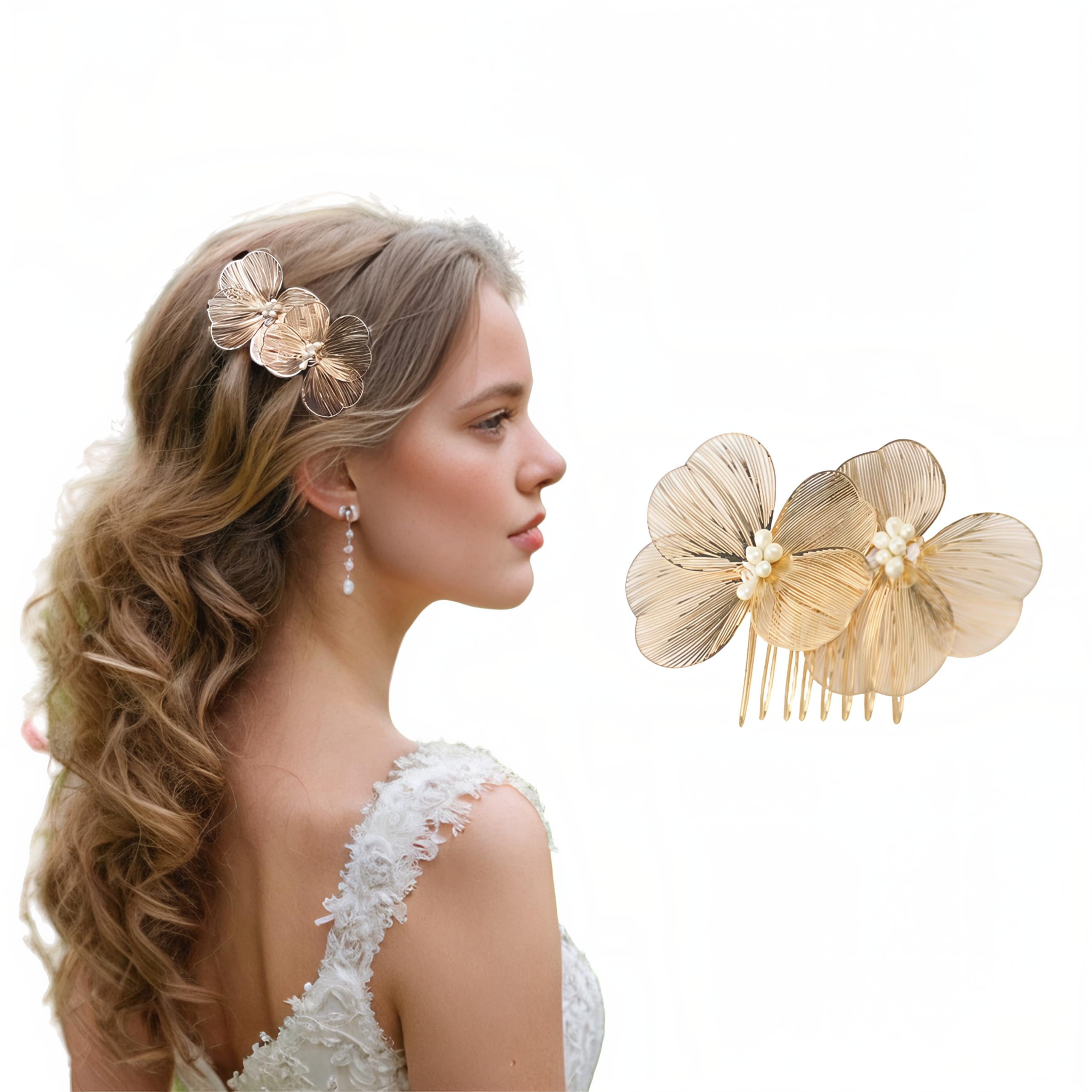 Gold Flower Metal Hair Side Combs - Hair Combs for Women - Decorative Flower Girl Hair Accessories for Wedding Hair Pieces for Brides Prom Hairdos