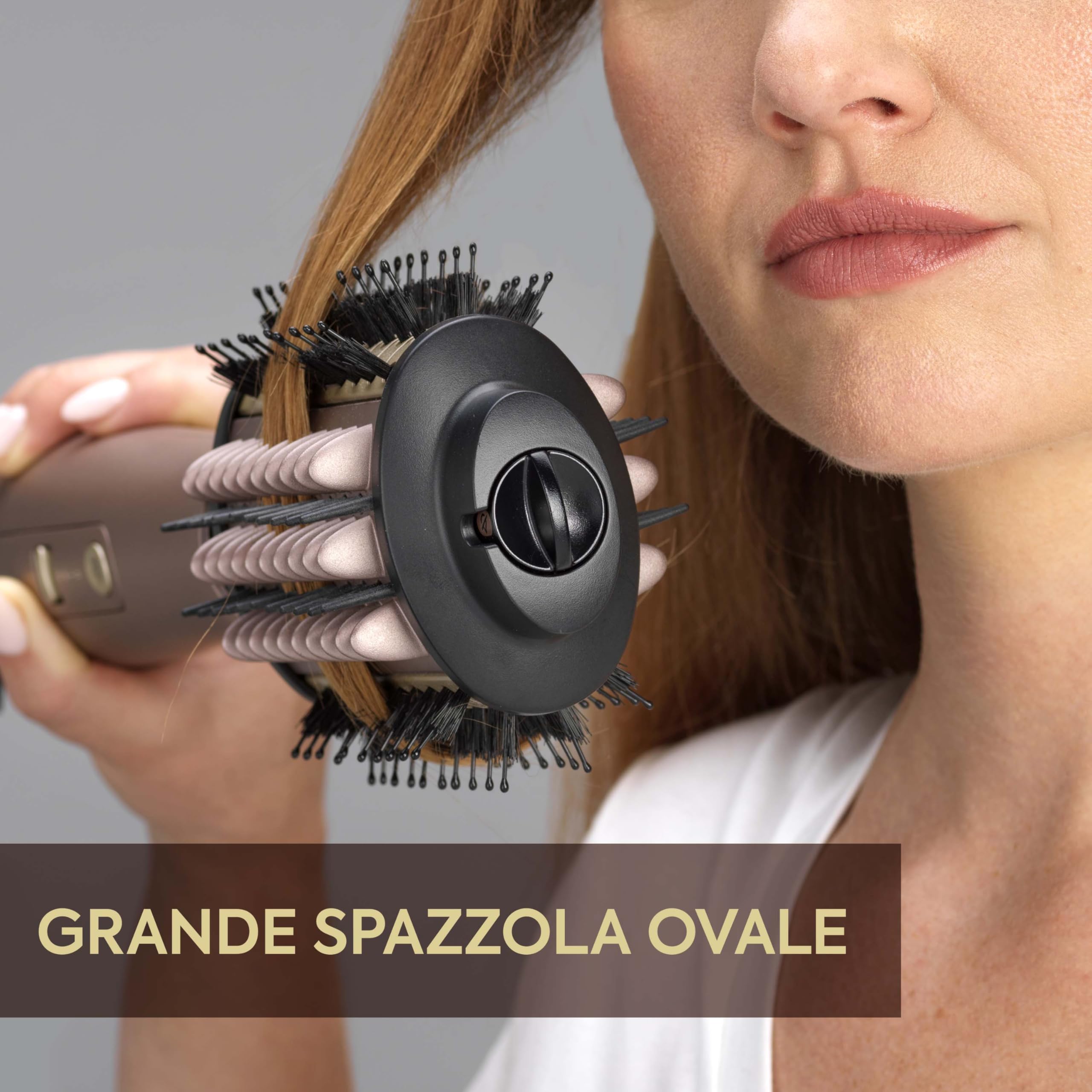 BaByliss Air Power Volume 2in1 Styler e asciugacapelli, da capelli bagnati ad asciutti, spazzola asciugacapelli volumizzante per capelli da medi a lunghi, 3 temperature, funzione ionica, oro, AS95E
