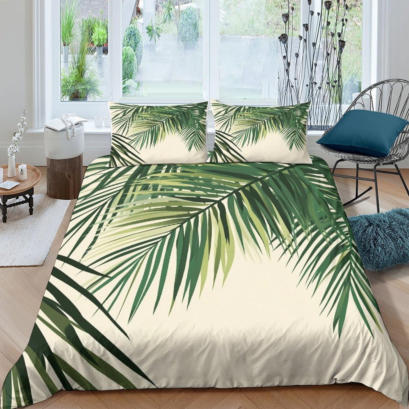 Ctjqhvkz Style-9 3D Printed Tropical Palm Leaves Fitted Sheet Microfiber Soft Green Botanical Bed Cover For Bedroom Guest Room Mattress Protection Decor Single（135X200cm）