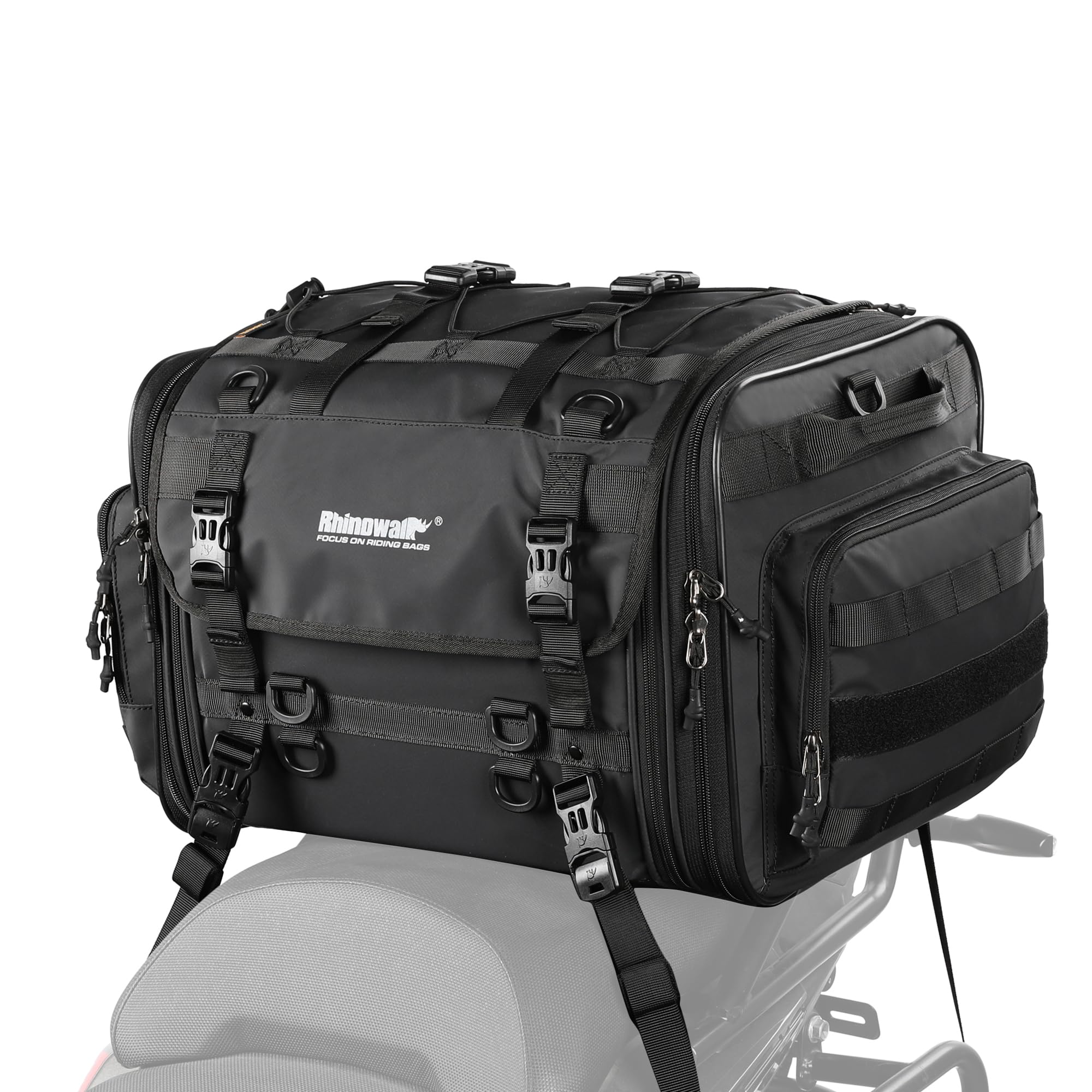 ENJOHOS Bolsa Moto Asiento Trasero Expandible 40-60L Bolsa Trasera Moto Impermeable Maletas Bolsa de Viaje de Cola para Motocicleta con Estuche de Lluvia y Bandolera, Negro