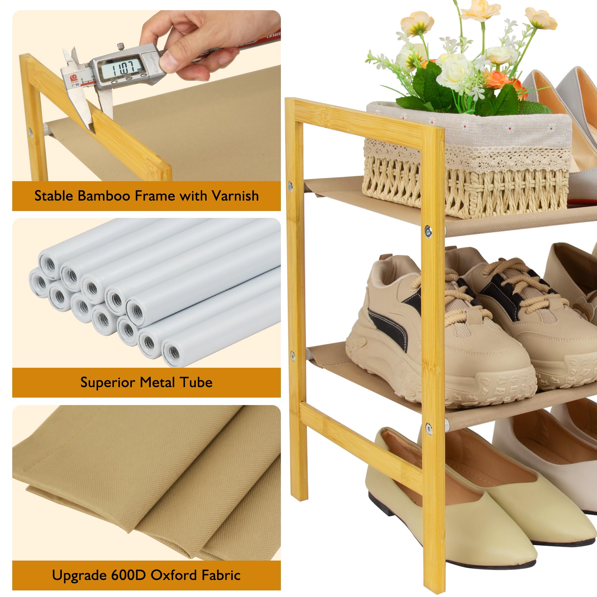 KIMBORA 4 Tier Long Shoe Rack For Closet Floor,Wide Shoe Shelf Storage