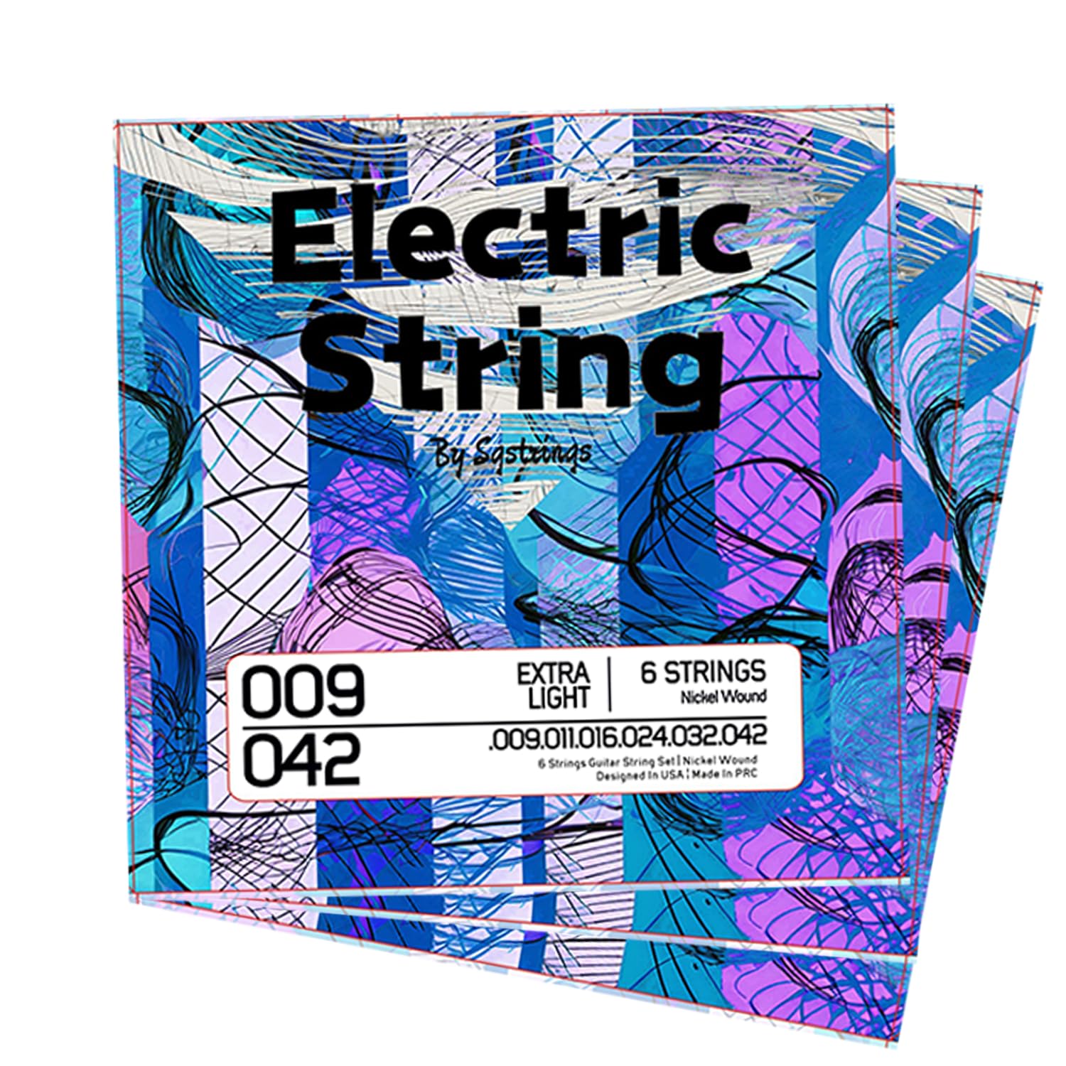 Toiclebor Electric Guitar Strings,Extra Light Nickel Plated Electric Guitar Strings, 9-42,6-String Set, Pack of 3