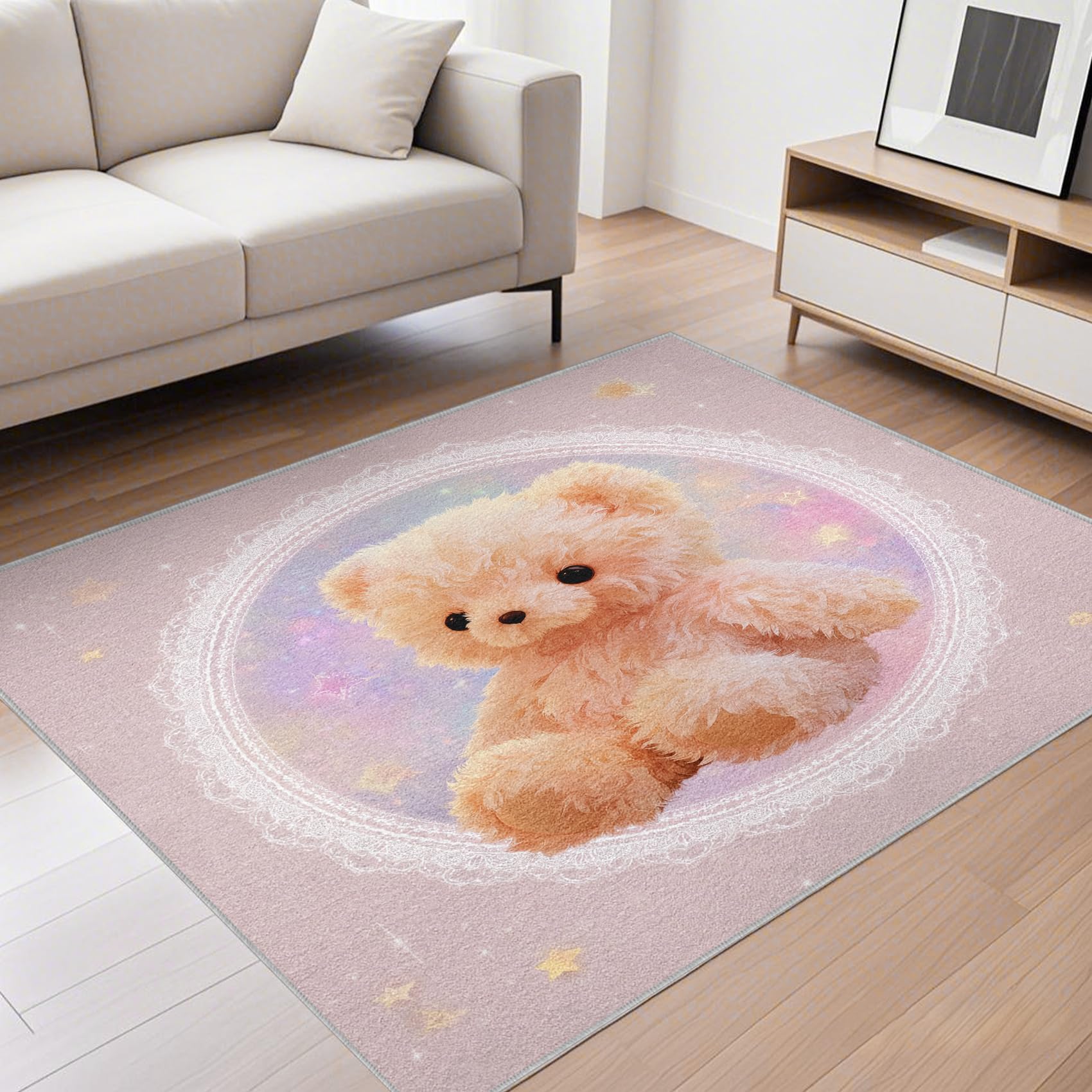 Générique Nounours Tapis Chambre 140x200 - Motif Lune Étoiles Tapis à Poils Courts Doux Antidérapant - Lavable en Machine - pour Salon à Coucher Cuisine Salle à Manger aHYcc4