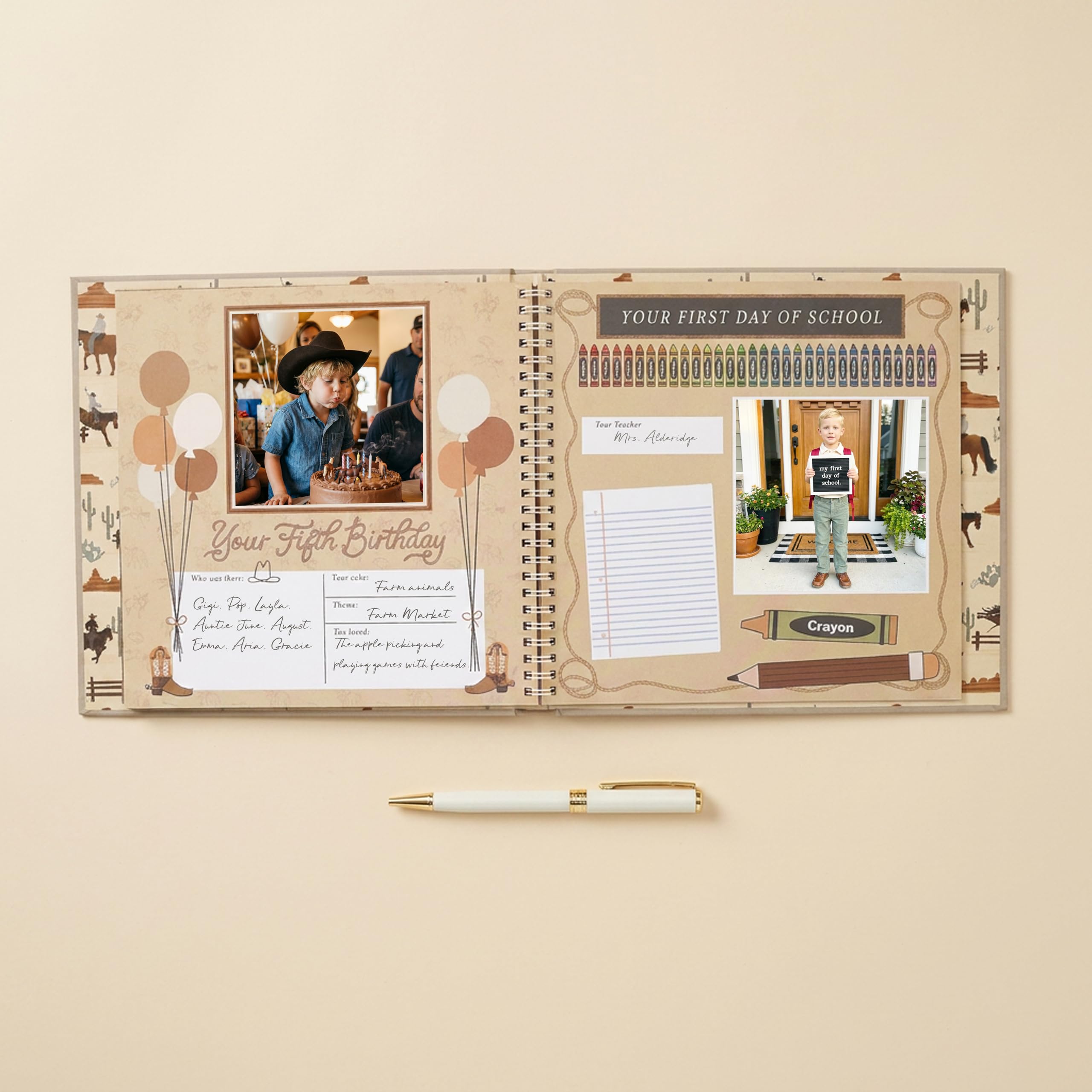 Lucy Darling My First Rodeo Baby Memory Book – Diario del primo anno, 5 anni pietra miliare scrapbook e album fotografico – ricordo per bambino o ragazza – regalo ideale