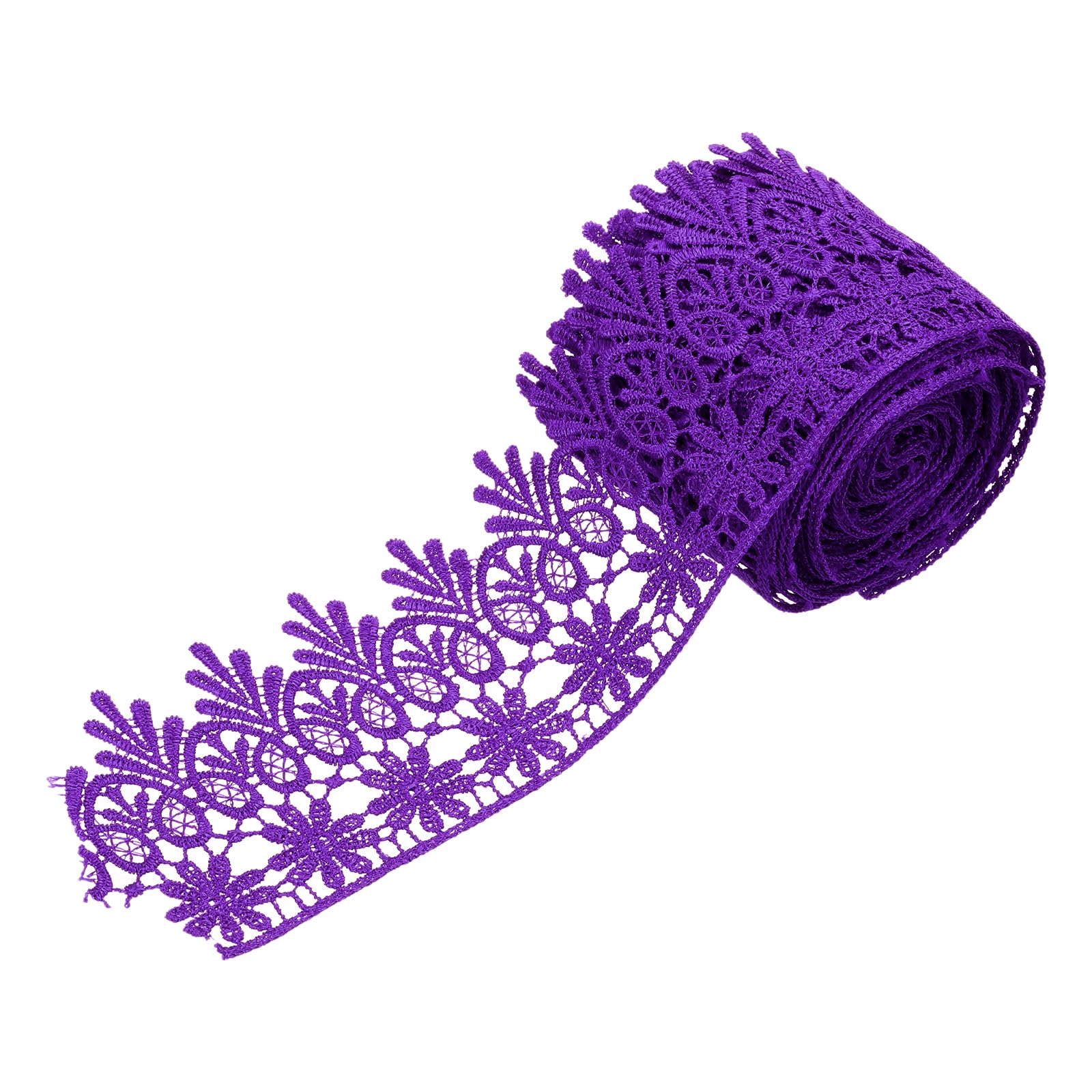 sourcing map 3 Inch Wide 5 Yard Lace Ribbon Floral Pattern Purple Embroidered Edge Lace Trim Ribbons for Sewing Making, DIY Crafts, Gift Wrapping, Wedding Decor — image 1