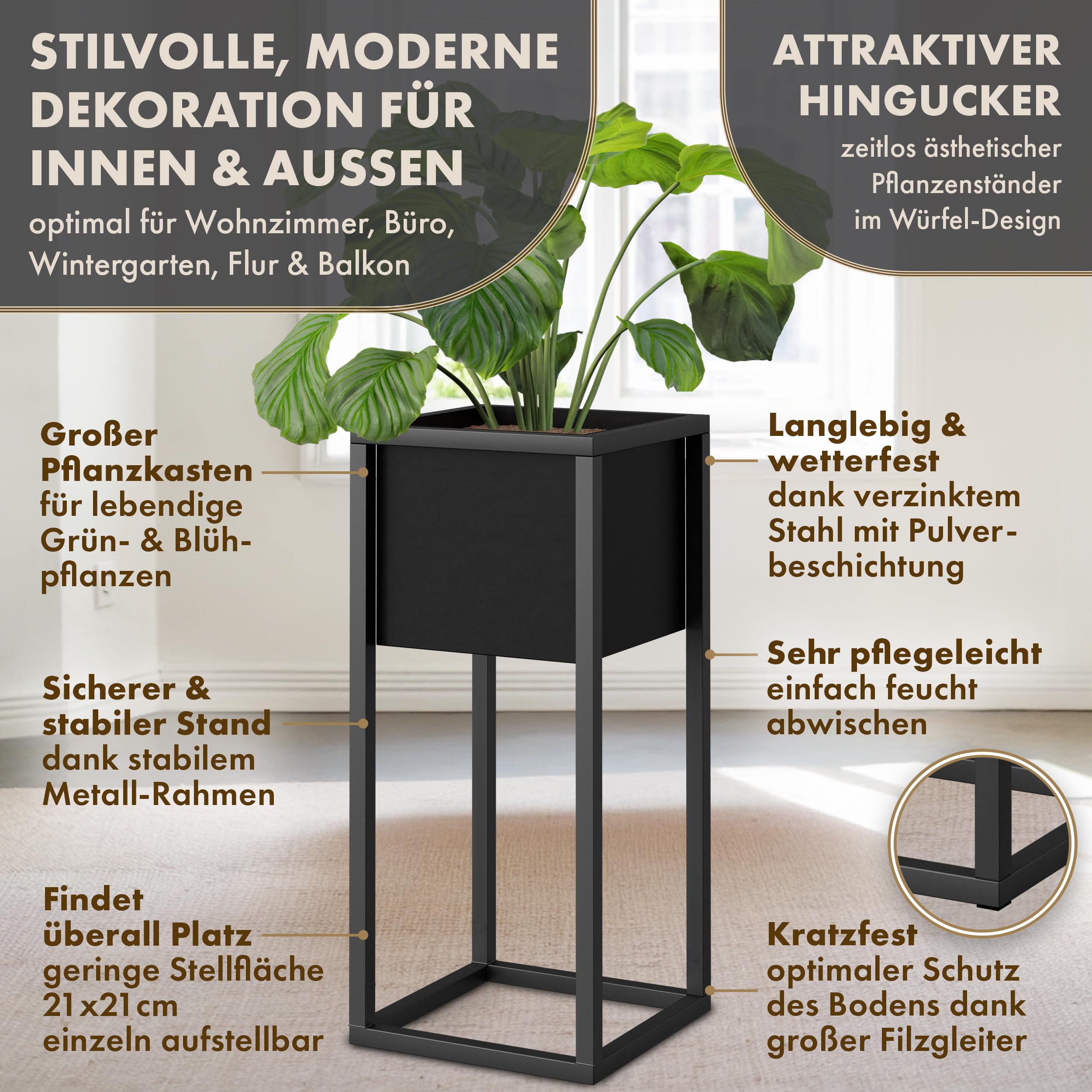 Blumenständer CUBIX DUO 2er Set - 50 und 70 cm hoch Metall schwarz