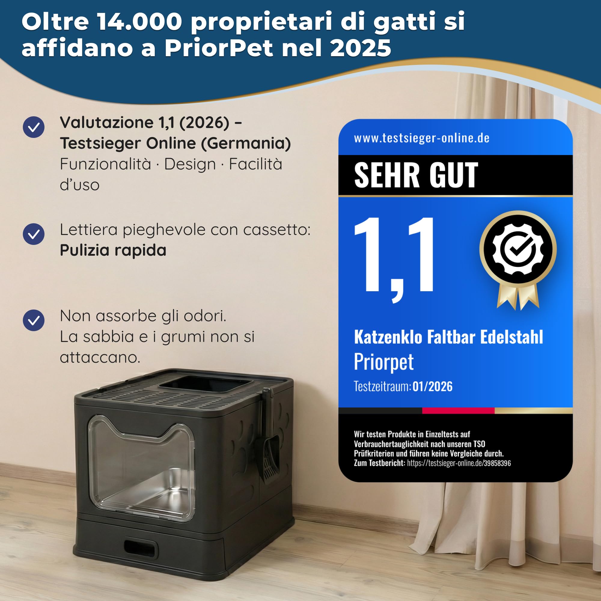 Lettiera gatto acciaio inox – Toilette chiusa con vassoio estraibile Antiodore, antiperdita, facile da pulire – Entrata avanti/uscita superiore – Lettiera gatto con paletta (38,3×51×41 cm),Nero