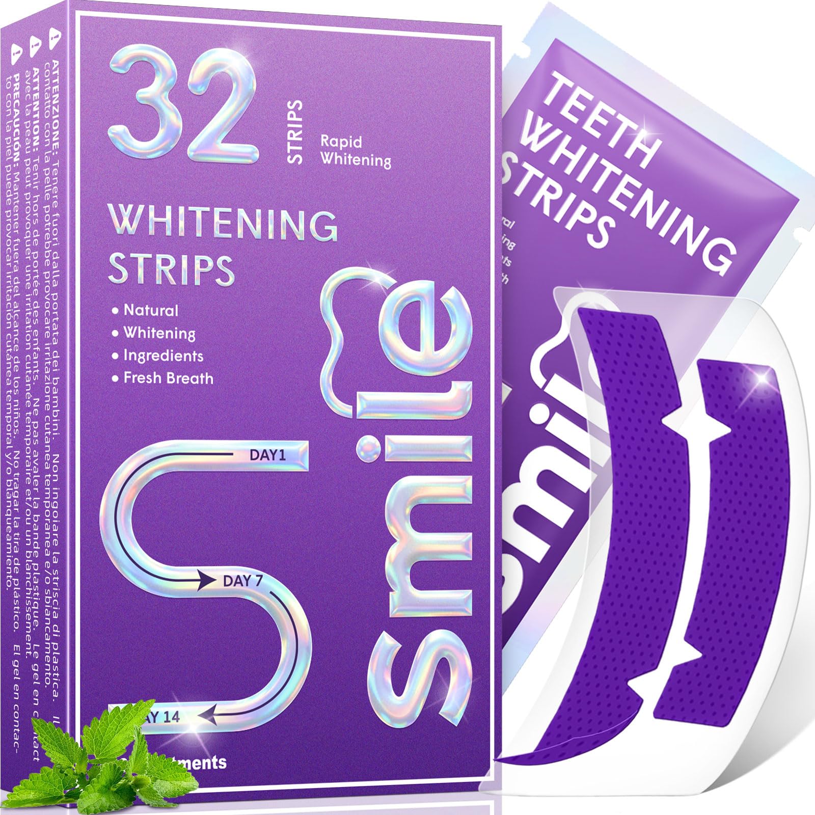 Purple Teeth Whitening Strips for Sensitive Teeth 32 Count Whitener Strips