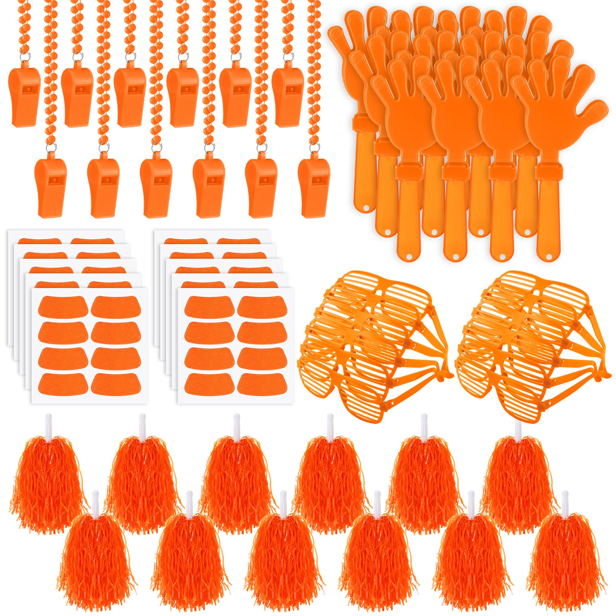 Realspring 148 Pcs Colleges Team Spirit Items Bulk University Team Spirit Week Accessories, Hand Clapper Noisemaker Whistle Cheerleading Pom Poms