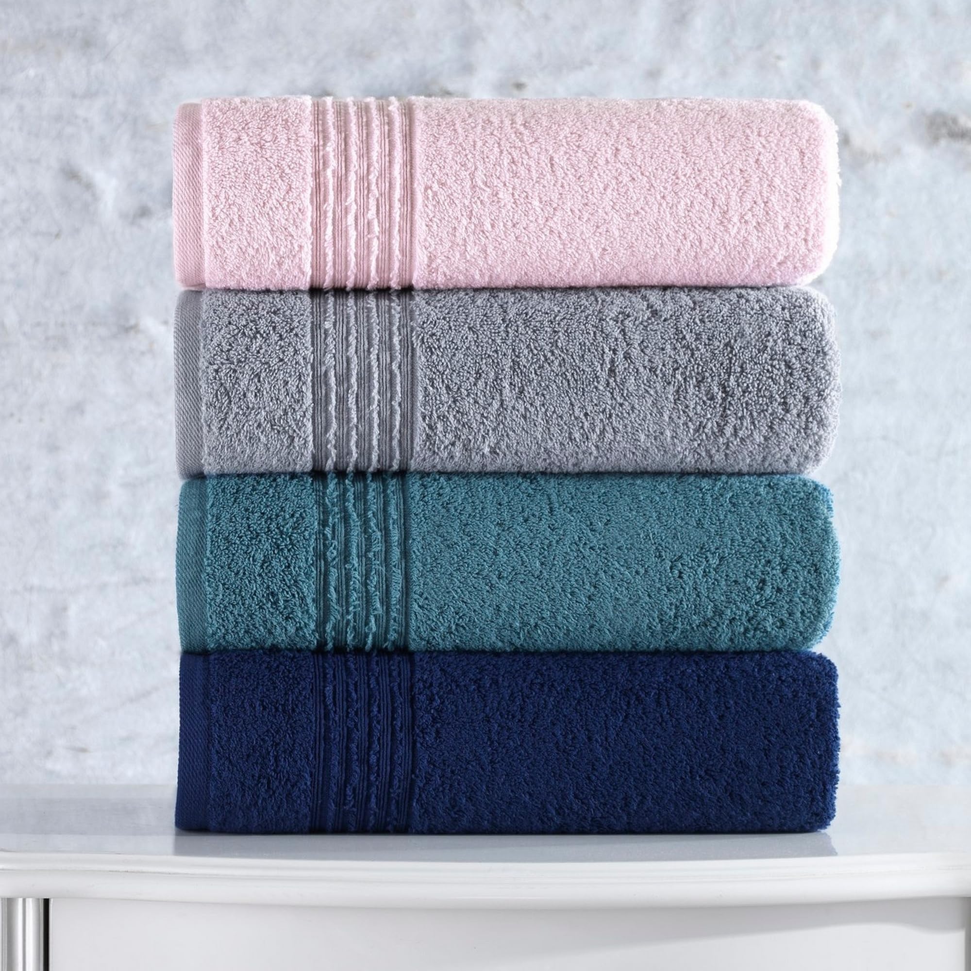 WELL HOME MOBILIARIO & DECORACIÓN Hand towel set (4 pieces) grey, dark blue, pink and blue, Grey Dark Blue Pink Blue, 50x90 - Image 2