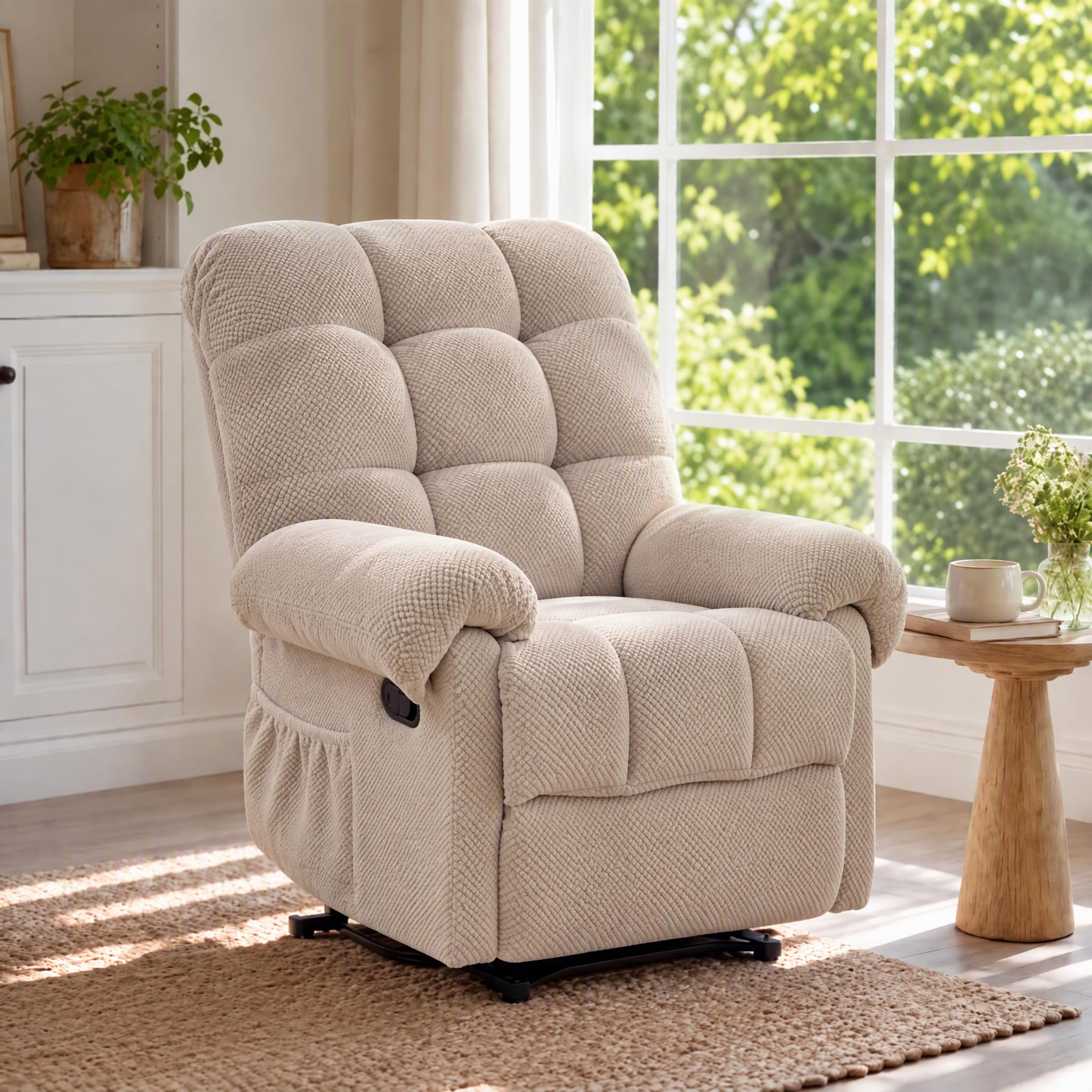 Oversized Manual Recliner Chair with Side Pockets for Home, Camel