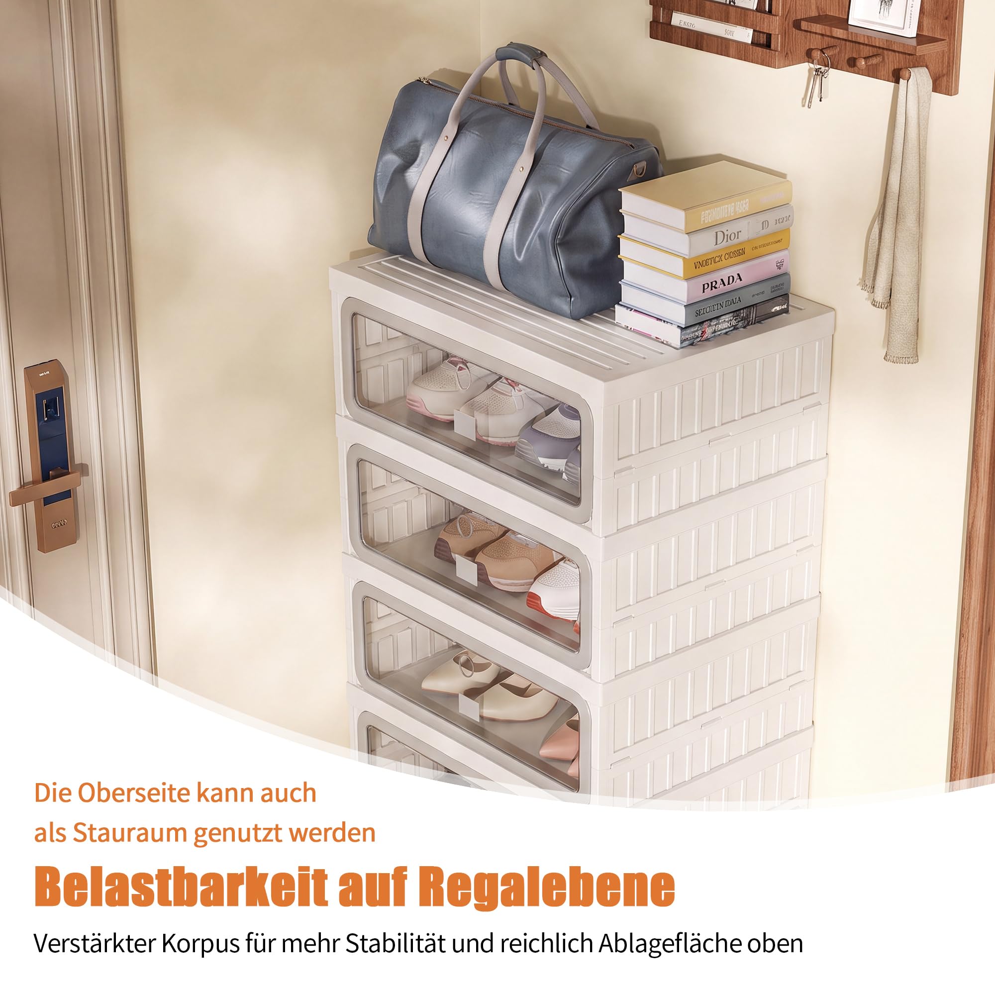Scarpiera con ante, scarpiera in plastica con ante magnetiche, scarpiera impilabile per corridoio, camera da letto, porte trasparenti in PET, scarpiera con spazio (bianco + grigio, 1 colonna)