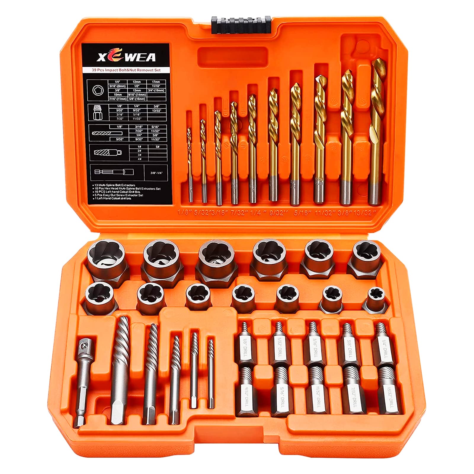 XEWEA 39PCS Screw &amp; Bolt Socket Extractor Set with Left Hand Drill Bit Set