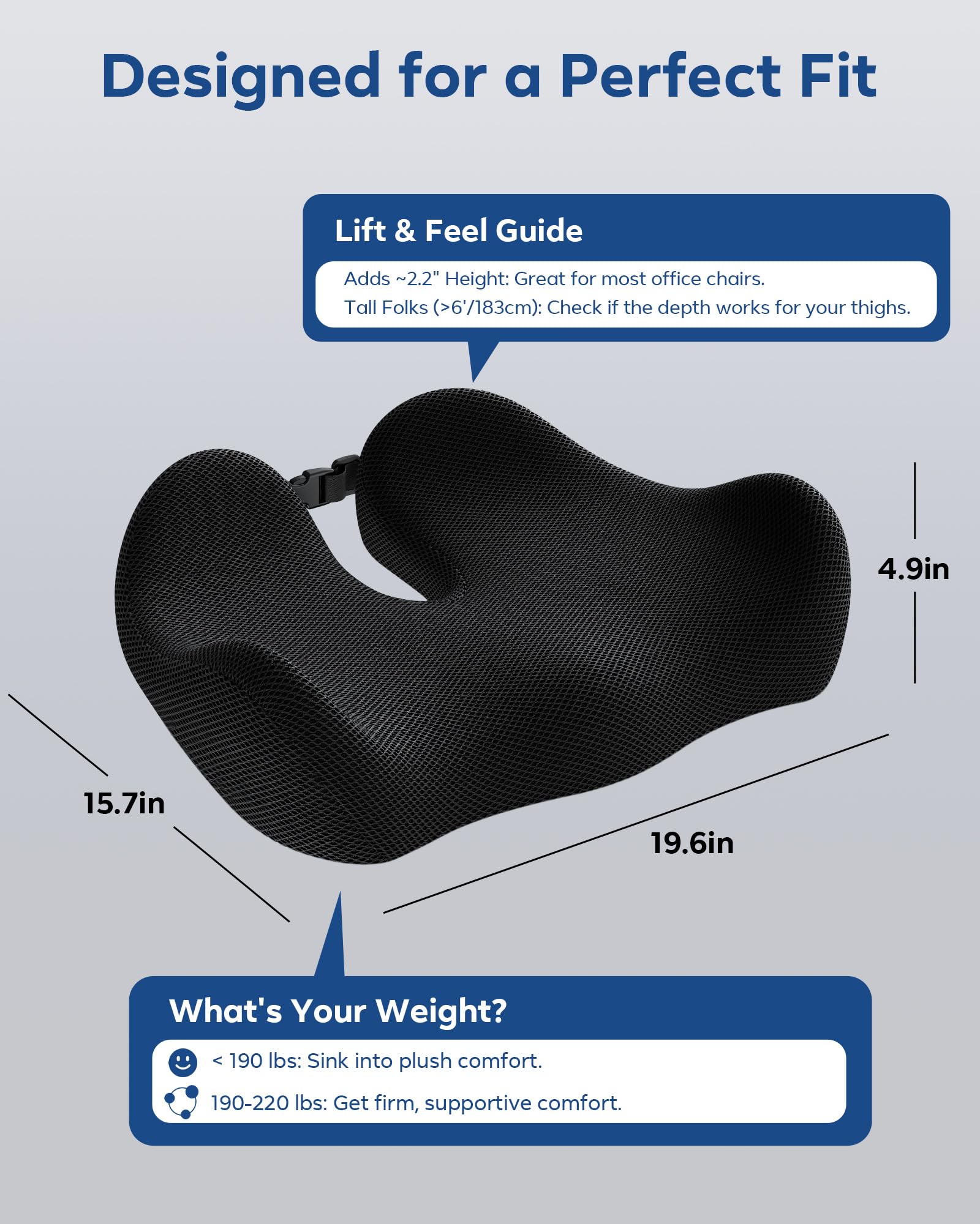 Feagar Office Chair Cushion for Sciatica Tailbone Pain Relief Extra Thick Memory Foam Seat Cushion for Long Sitting — view 4