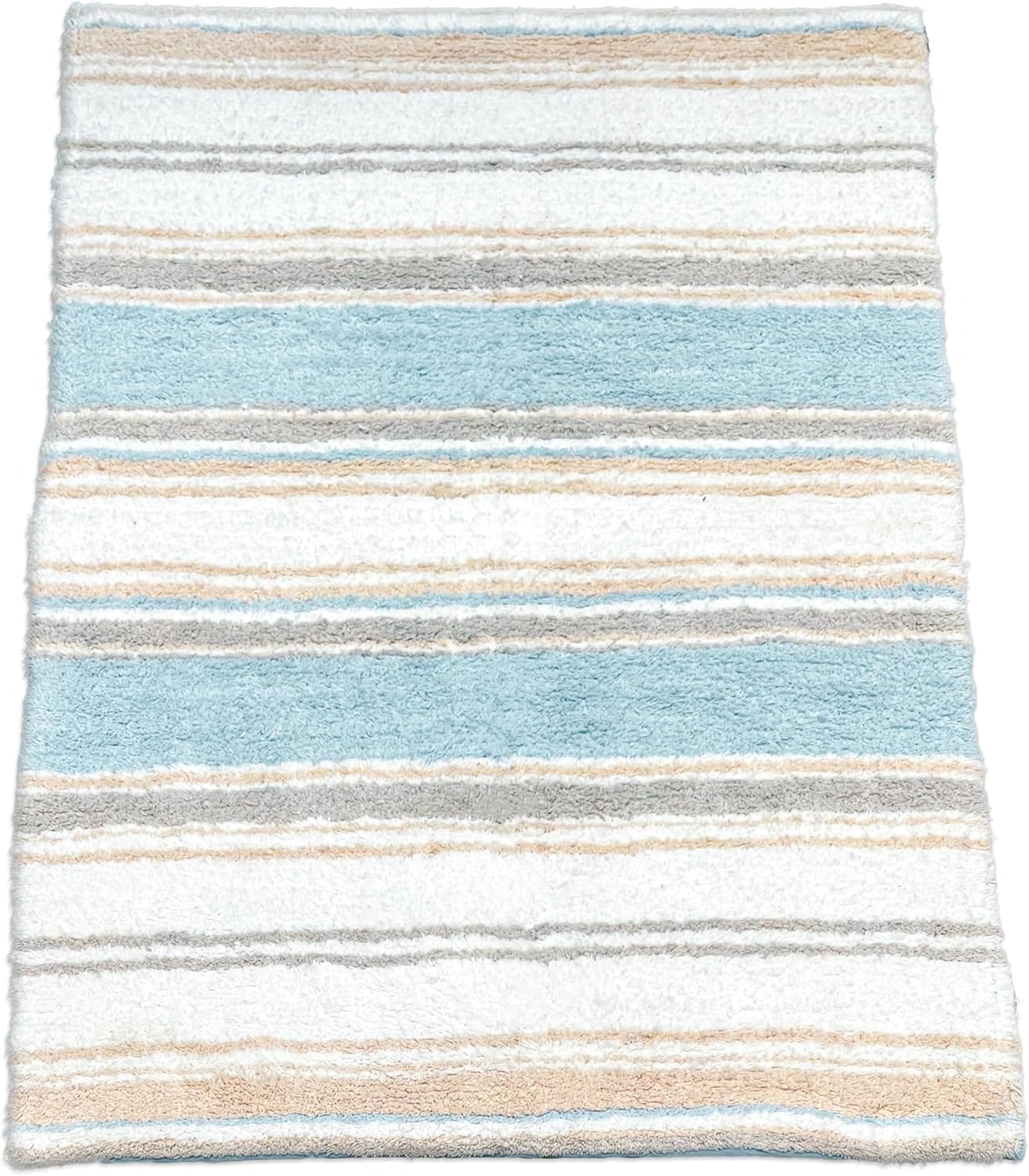 Chardin home Maui Bath Mat, 24 x 40 Inches | Non Slip Bathroom Rug, Machine Washable, Plush, Highly Absorbent | Coastal Blue, Beige & White. Coastal Blue-beige-white 2' x 3'4" (Rectangular)