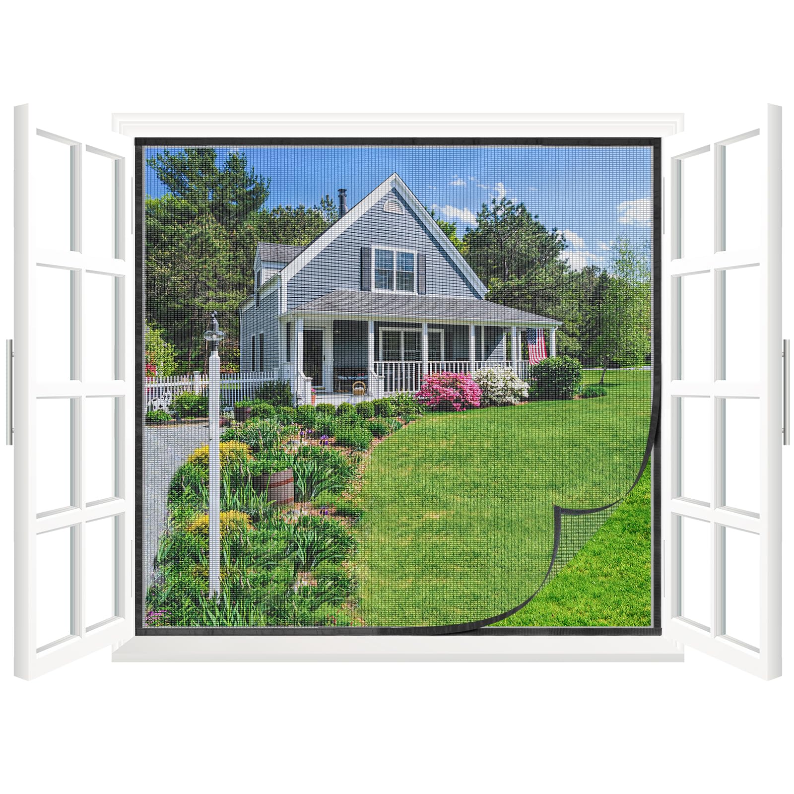 Cinkee Zanzariera per finestre 100 x 120 cm, Zanzariera trasparente per porte di balconi, giardino, Fissaggio innovativo autoadesivo, senza forare o avvitare - Nero