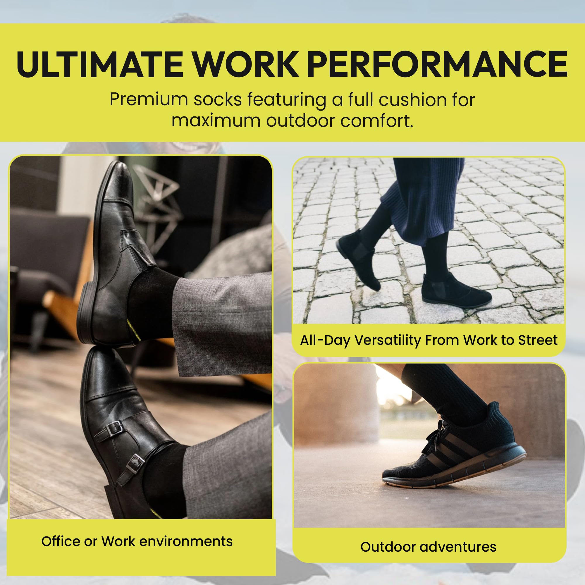 Lot de 20 paires de chaussettes de travail respirantes et résistantes pour homme - Coupe extensible - Talon et orteils renforcés - Pour l'extérieur, la randonnée, la marche, l'athlétisme, Noir , 18