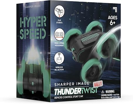 Sharper Image Thunder Twist Rally - RC Stunt Car with Rechargeable Battery, High-Speed 360 Stunts, Double-Sided Driving, 2.4 GHz Remote Control, LED Lights, Flips & Spins Rotating Car Kids Toy Gift