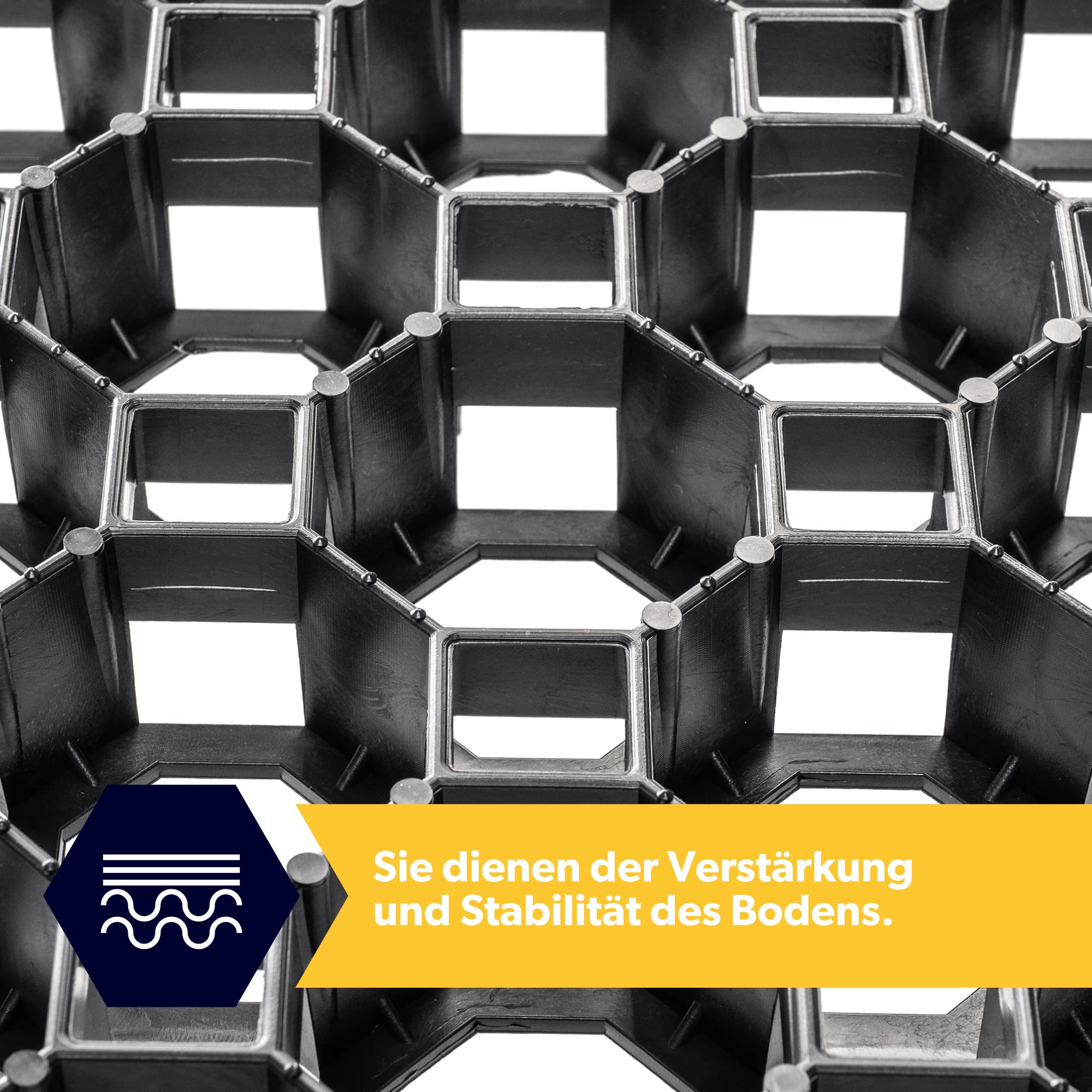KADAX Rasengitter aus Kunststoff, 50x50cm, 6 m², Rasenschutzgitter, Rasenwaben mit Stellen für Verankerungen, befahrbarer Rasenwaben, Paddockplatte, Rasengitterplatten (Schwarz, Quadratisch, 24 Stück)