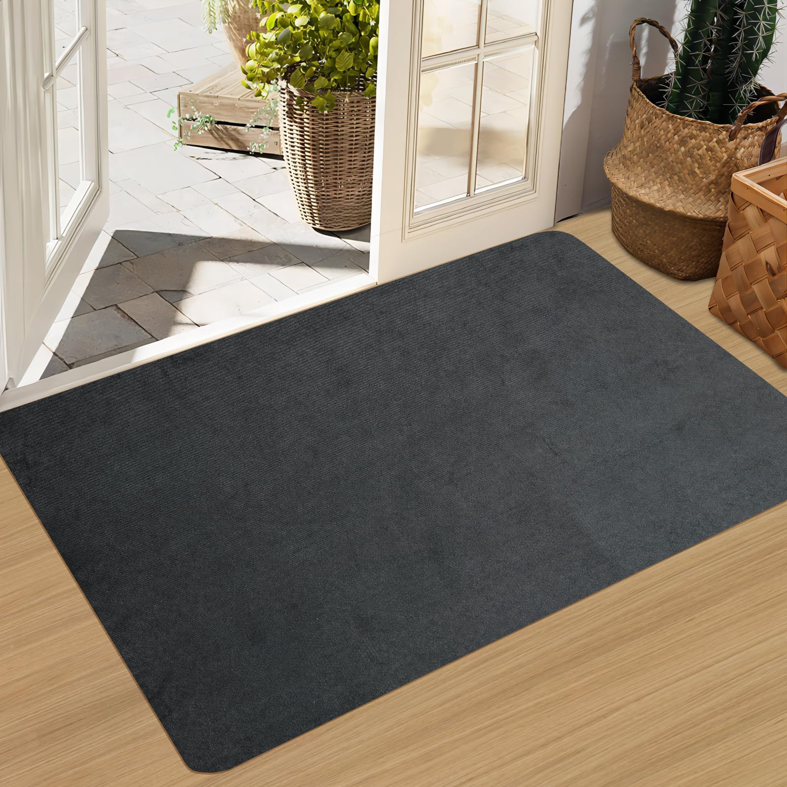 YOFTLUJU Indoor Door Mat, Non Slip Absorbent Resist Dirt Entrance Mat, Washable, Dark Grey, 36" x 79" — image 1
