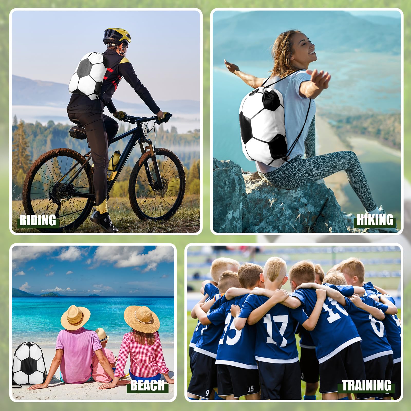 20 piezas de recuerdos de fiesta de fútbol, 10 bolsas de fútbol de 13.4 x 16.9 pulgadas con cordón y 10 botellas de agua de fútbol de 24 onzas, mochila con cordón de fútbol, botellas deportivas de 6