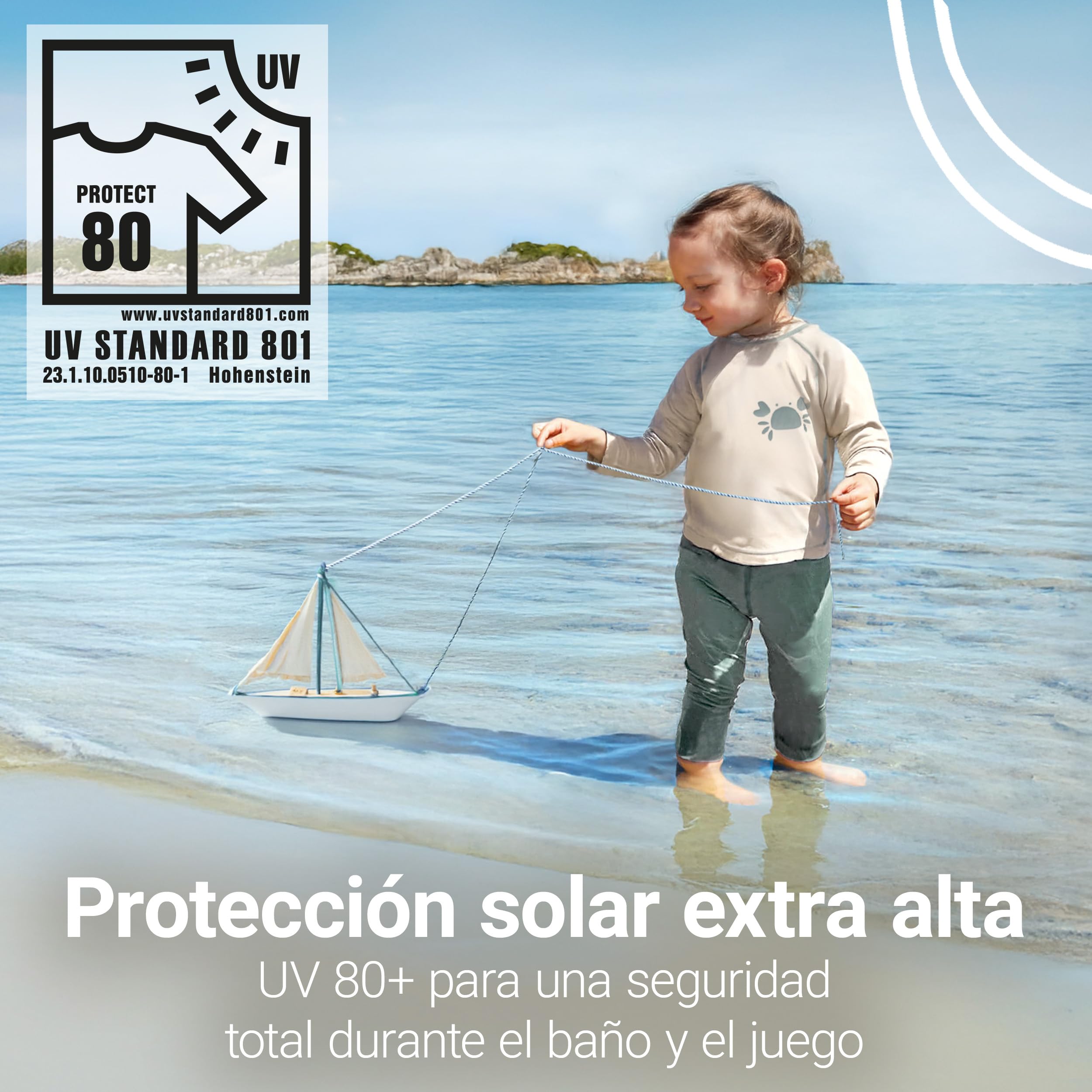 LaLoona Bañador Bebe UPF 80+ 2 Piezas - Ropa Playa Infantil con Camiseta UV y Pantalon - Traje Baño Resistente al Cloro Playa y Piscina - Secado Rapido -Certificado Oeko Tex