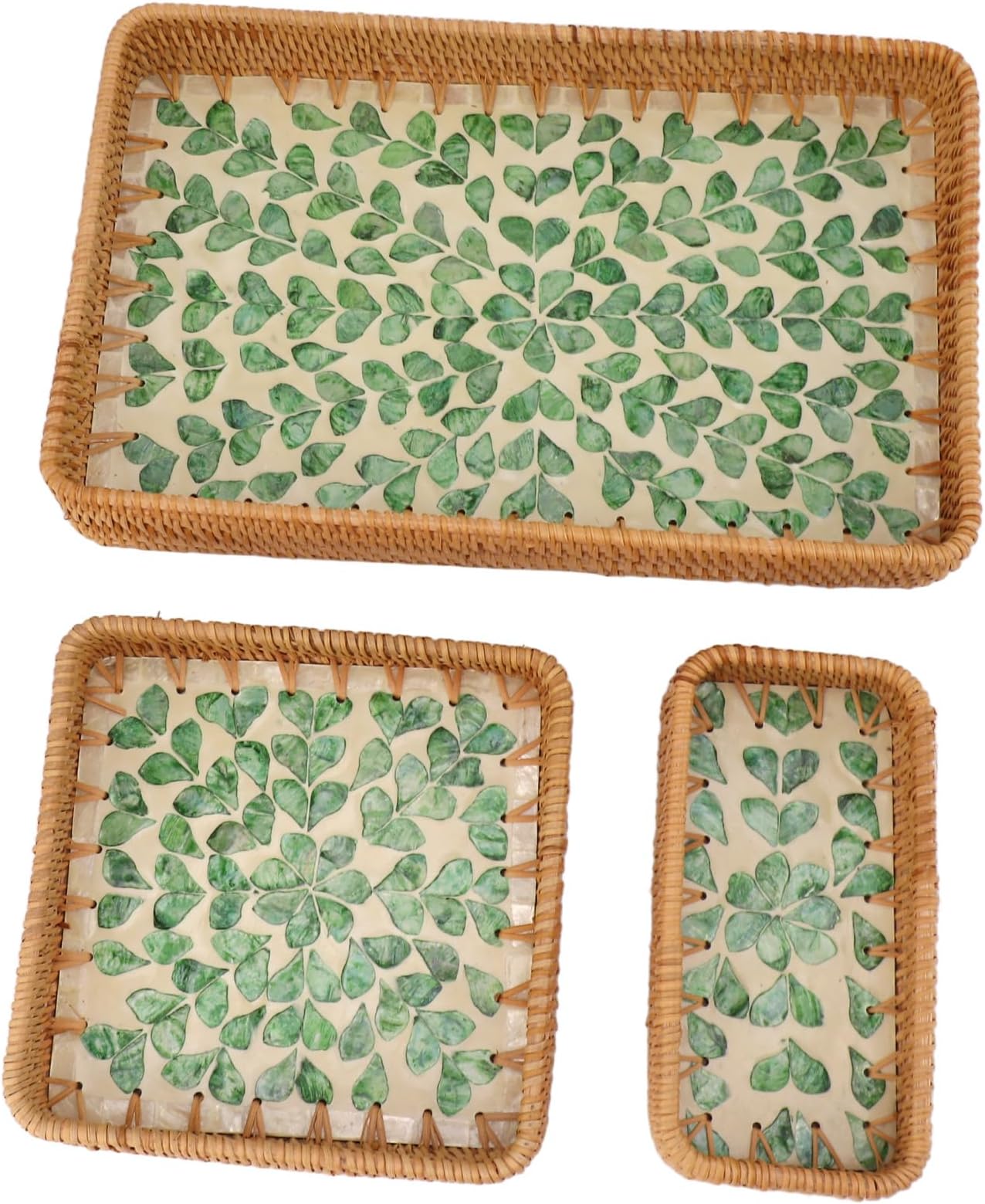 Restokki Rattan Fruit Tray, Rectangular Multi Purpose Storage Tray for Home Restaurant (Green Willow)